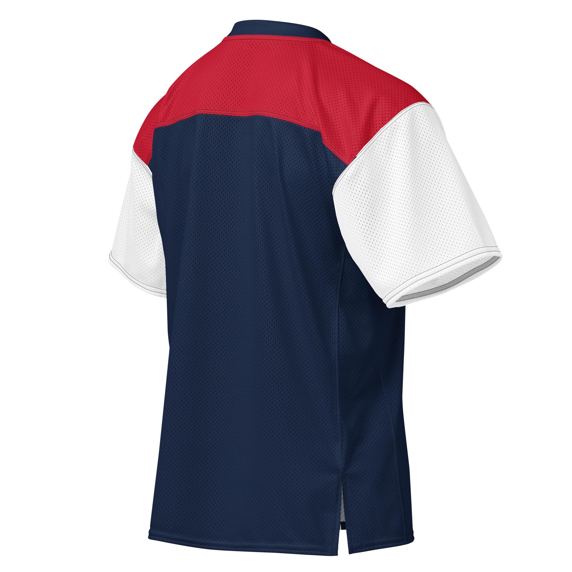One Wear Slogan & Wavy Head Ibis 2 – American football jersey – Navy, White & Red - Image 12