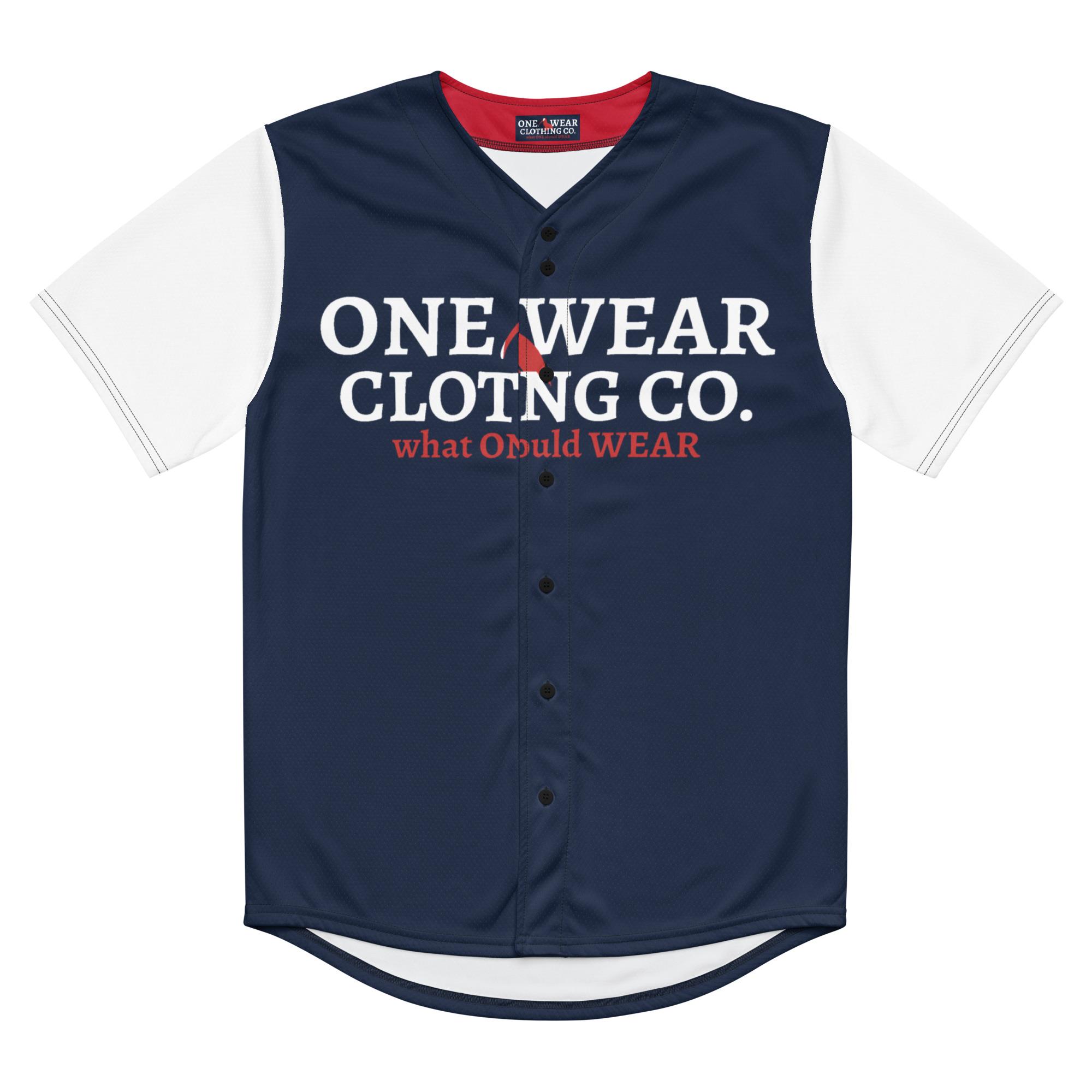One Wear Slogan & Wavy Head Ibis 2 – Baseball Jersey – Navy, White & Red