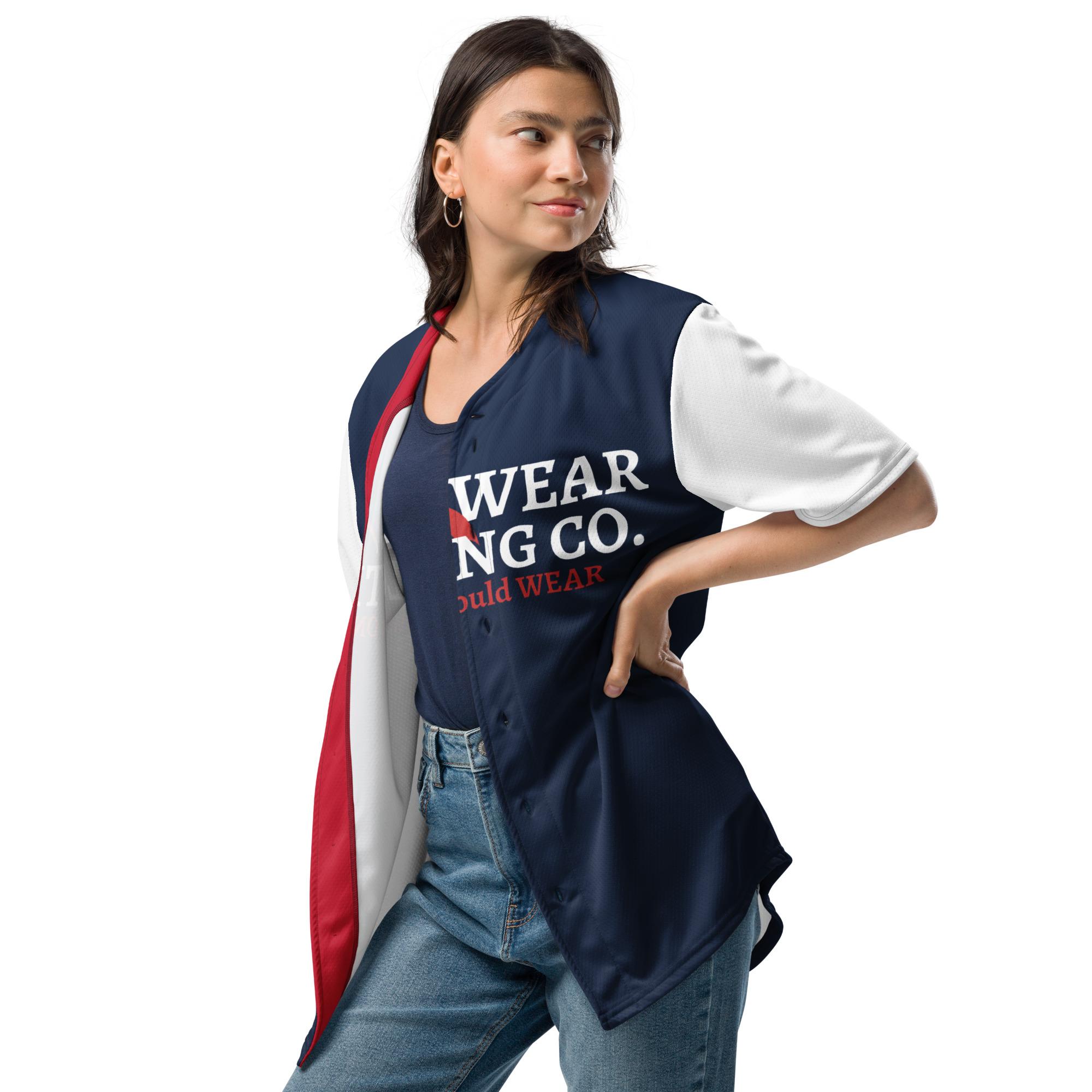 One Wear Slogan & Wavy Head Ibis 2 – Baseball Jersey – Navy, White & Red - Image 6