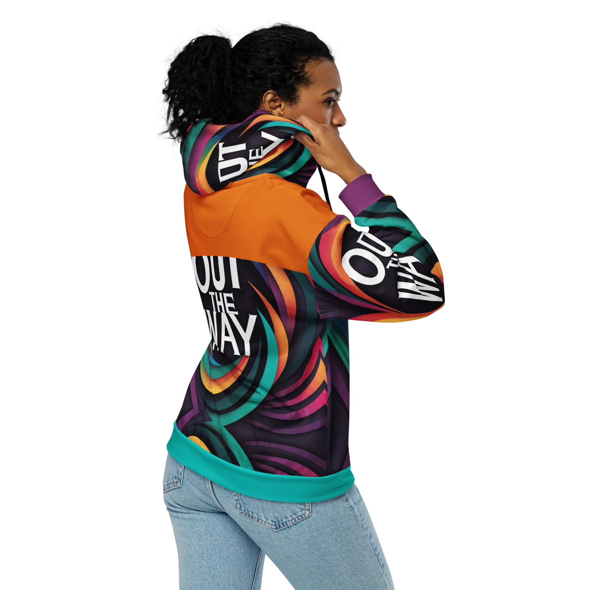 Out The Way: Design 01 – Unisex zip hoodie – Black, Lavender & White - Image 7