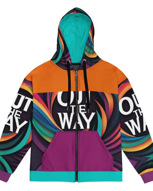 Out The Way: Design 01 – Unisex zip hoodie – Black, Lavender & White