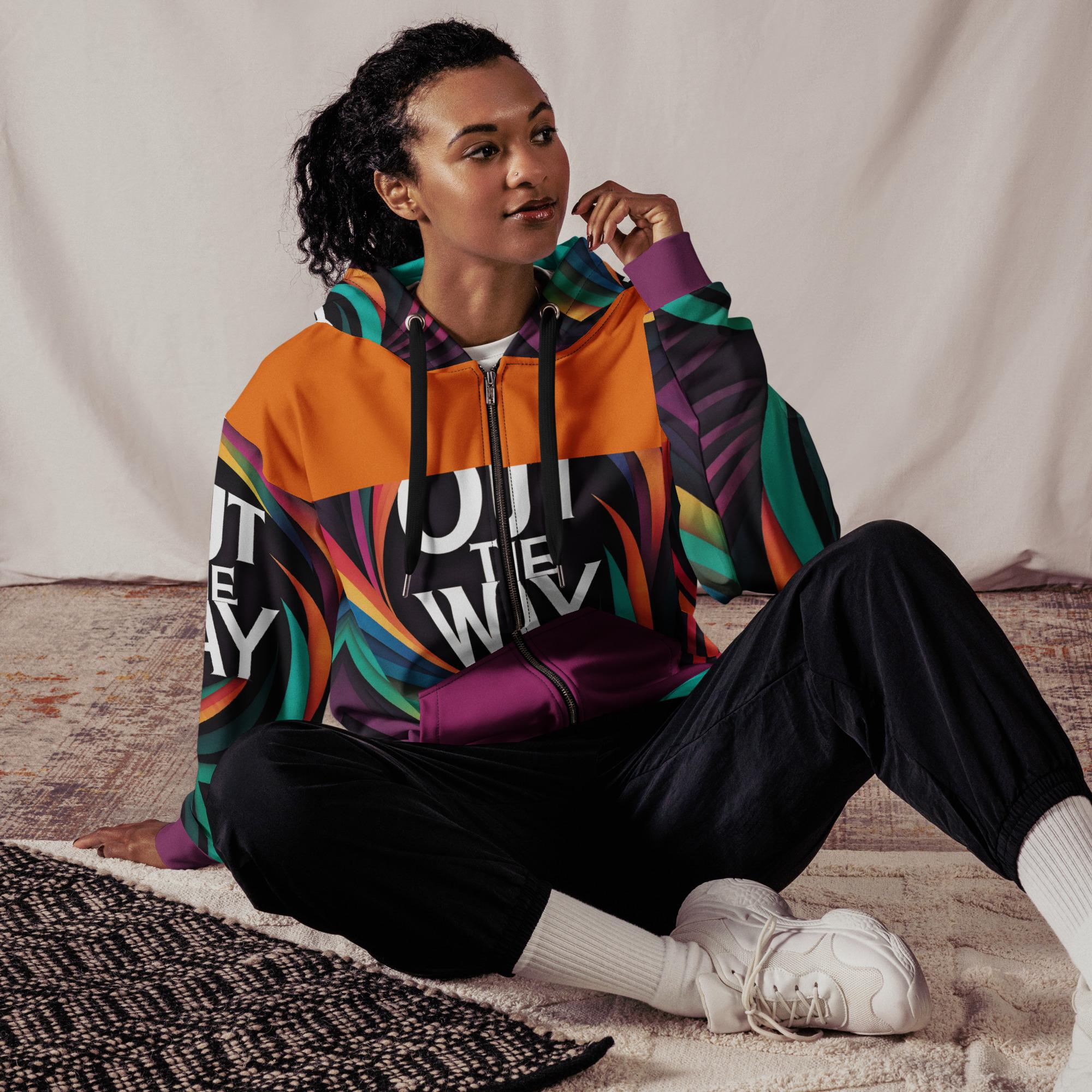Out The Way: Design 01 – Unisex zip hoodie – Black, Lavender & White - Image 5