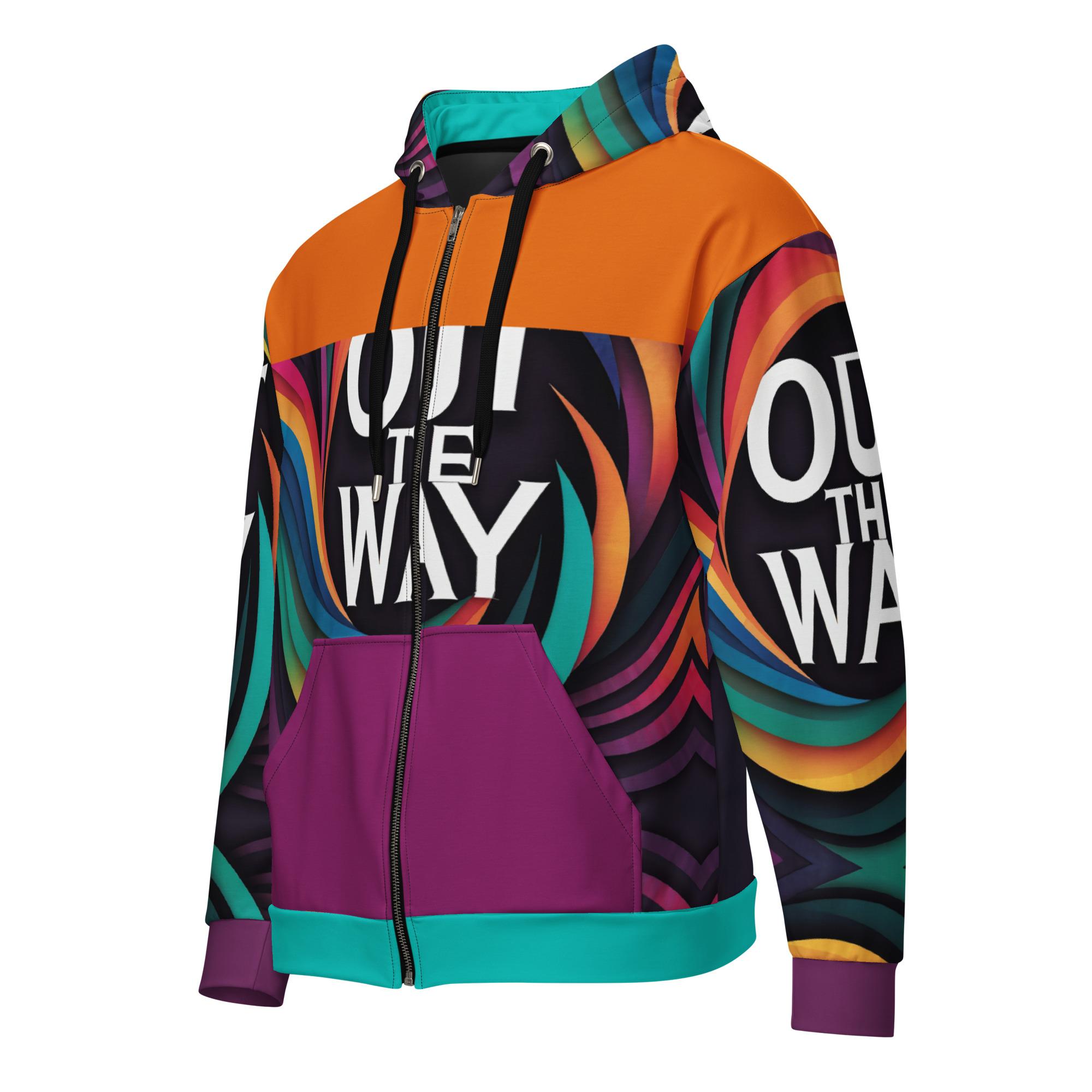 Out The Way: Design 01 – Unisex zip hoodie – Black, Lavender & White - Image 2