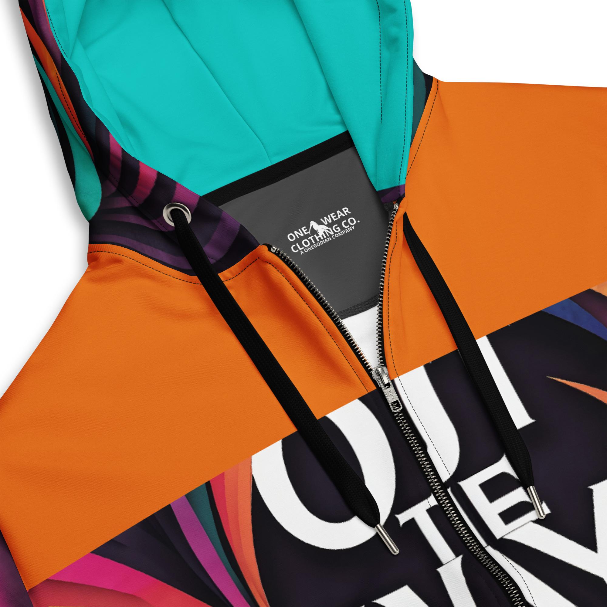 Out The Way: Design 01 – Unisex zip hoodie – Black, Lavender & White - Image 4