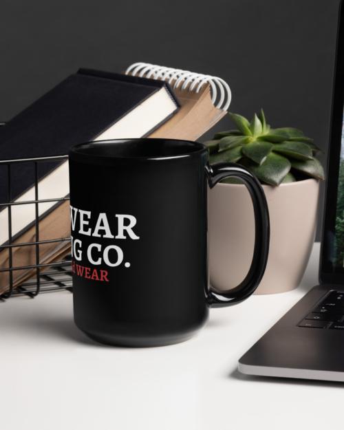 One Wear Slogan & Wavy Head Ibis 2 – Black Glossy Mug – White & Red