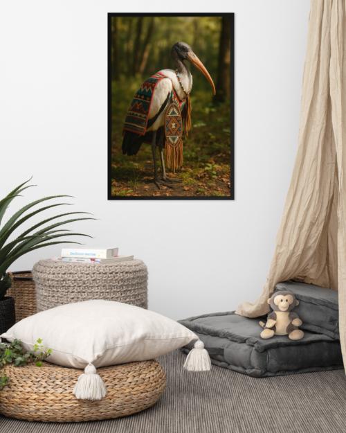 Indigenous Day Ibis: Woodland Ibis with Beaded Sash – Framed poster