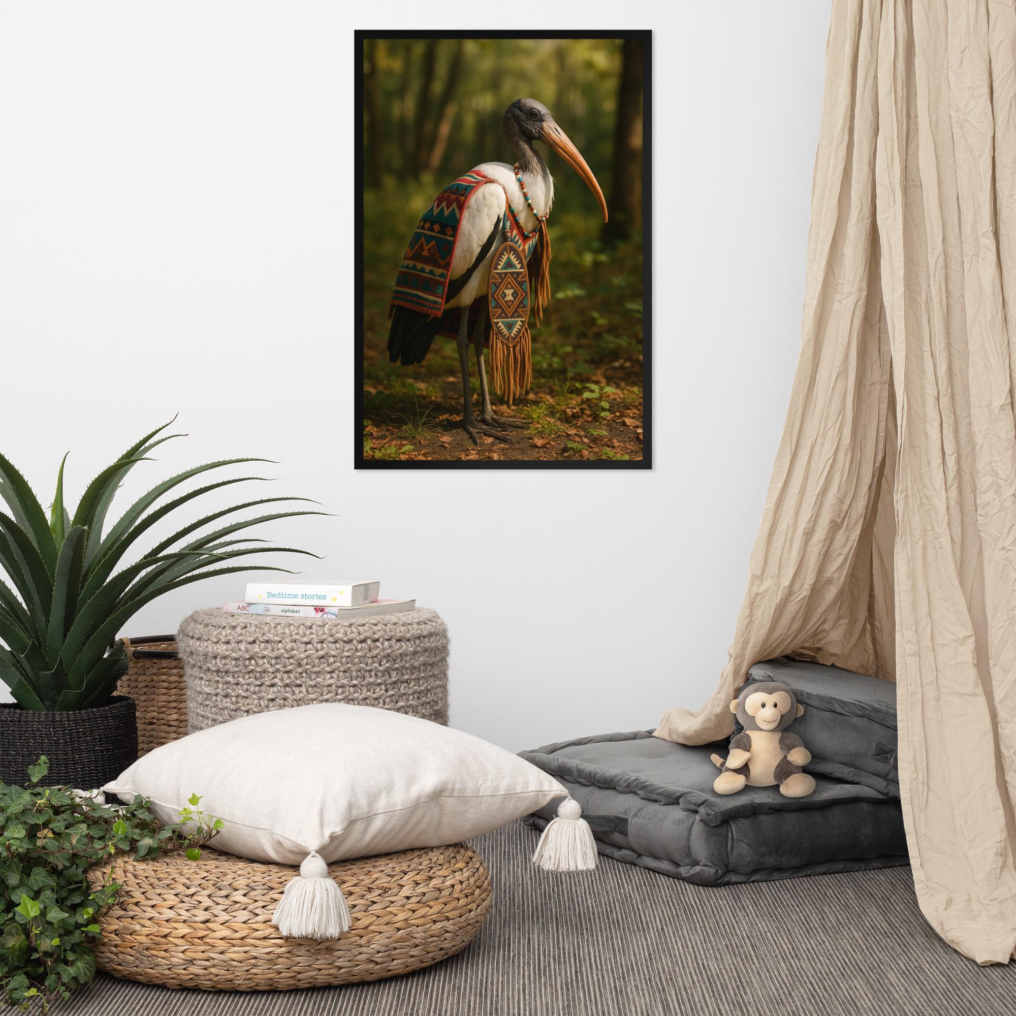 Indigenous Day Ibis: Woodland Ibis with Beaded Sash – Framed poster