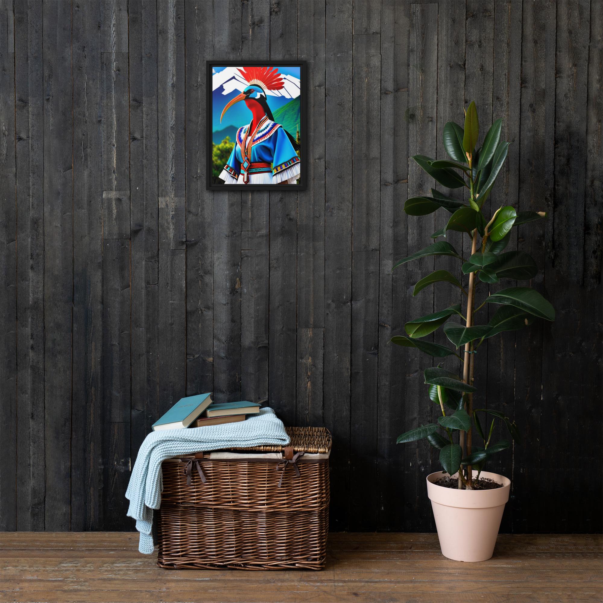 Ceremonial Mountain Ibis (Blue Garment, Red Crest) – Framed Canvas - Image 3