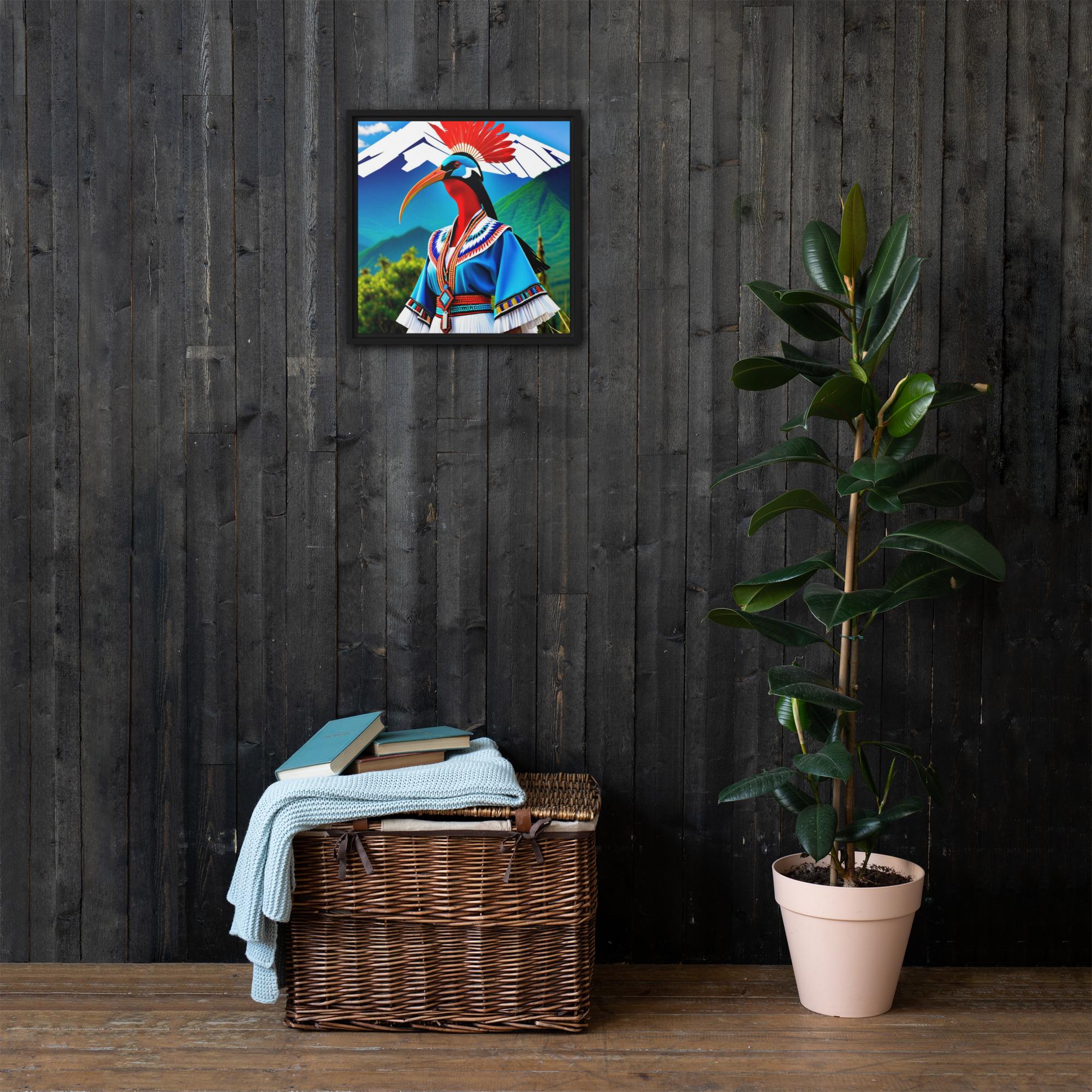 Ceremonial Mountain Ibis (Blue Garment, Red Crest) – Framed Canvas - Image 4