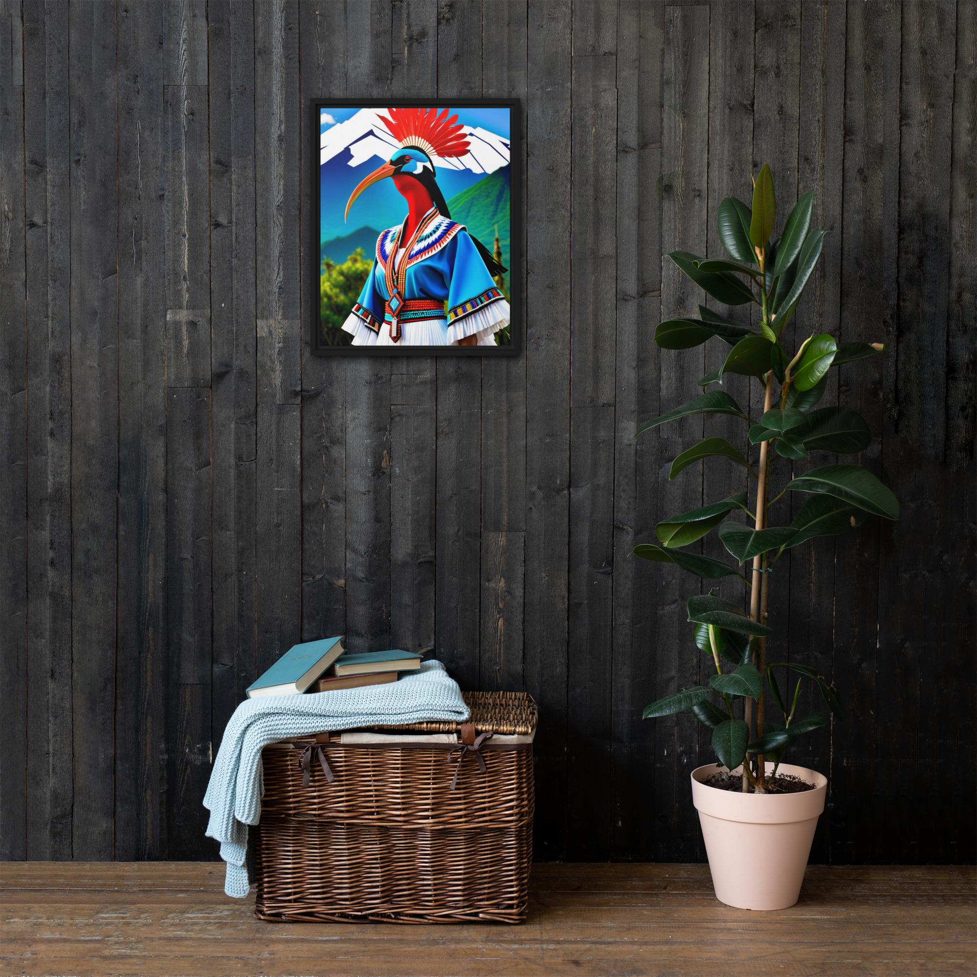 Ceremonial Mountain Ibis (Blue Garment, Red Crest) – Framed Canvas - Image 5