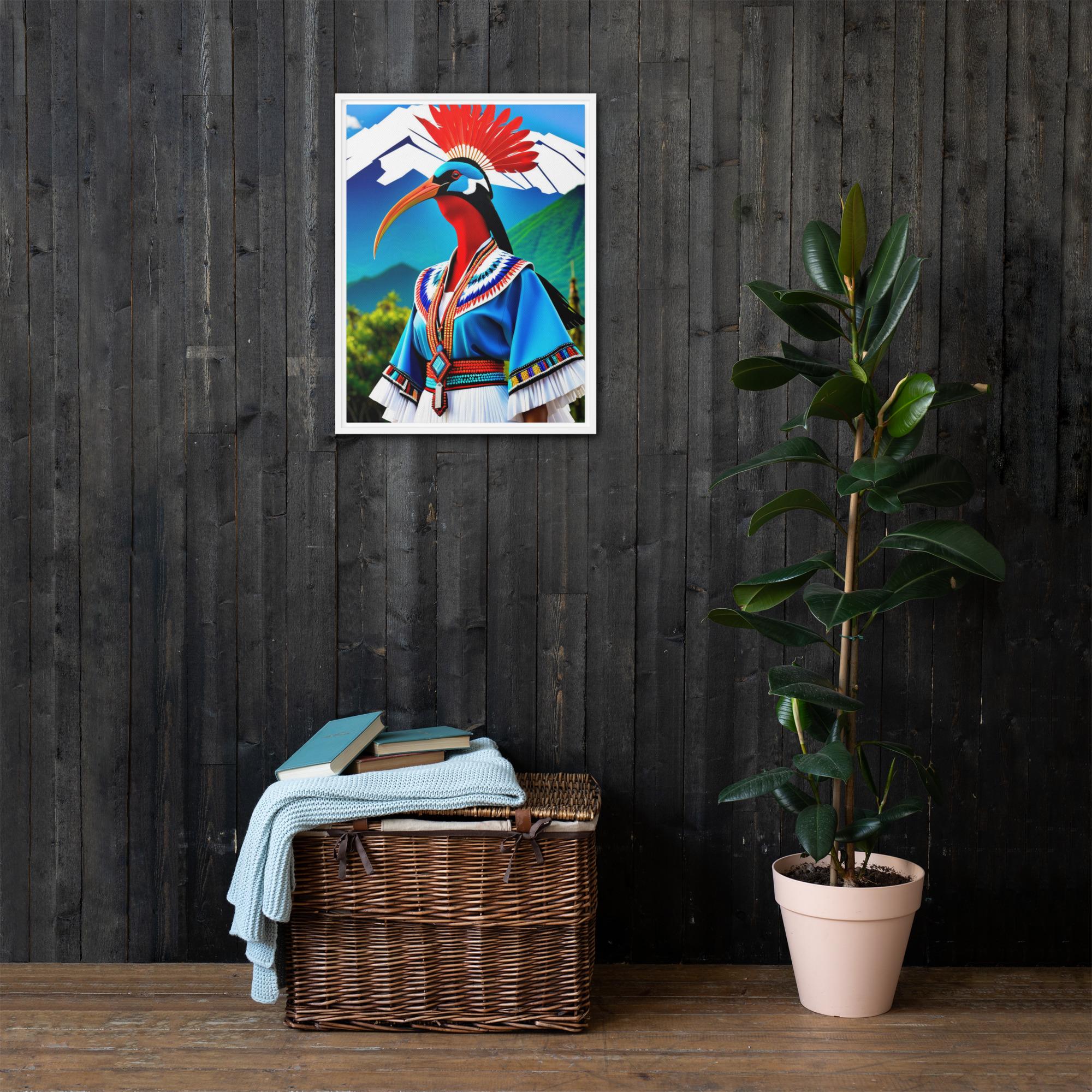 Ceremonial Mountain Ibis (Blue Garment, Red Crest) – Framed Canvas - Image 10