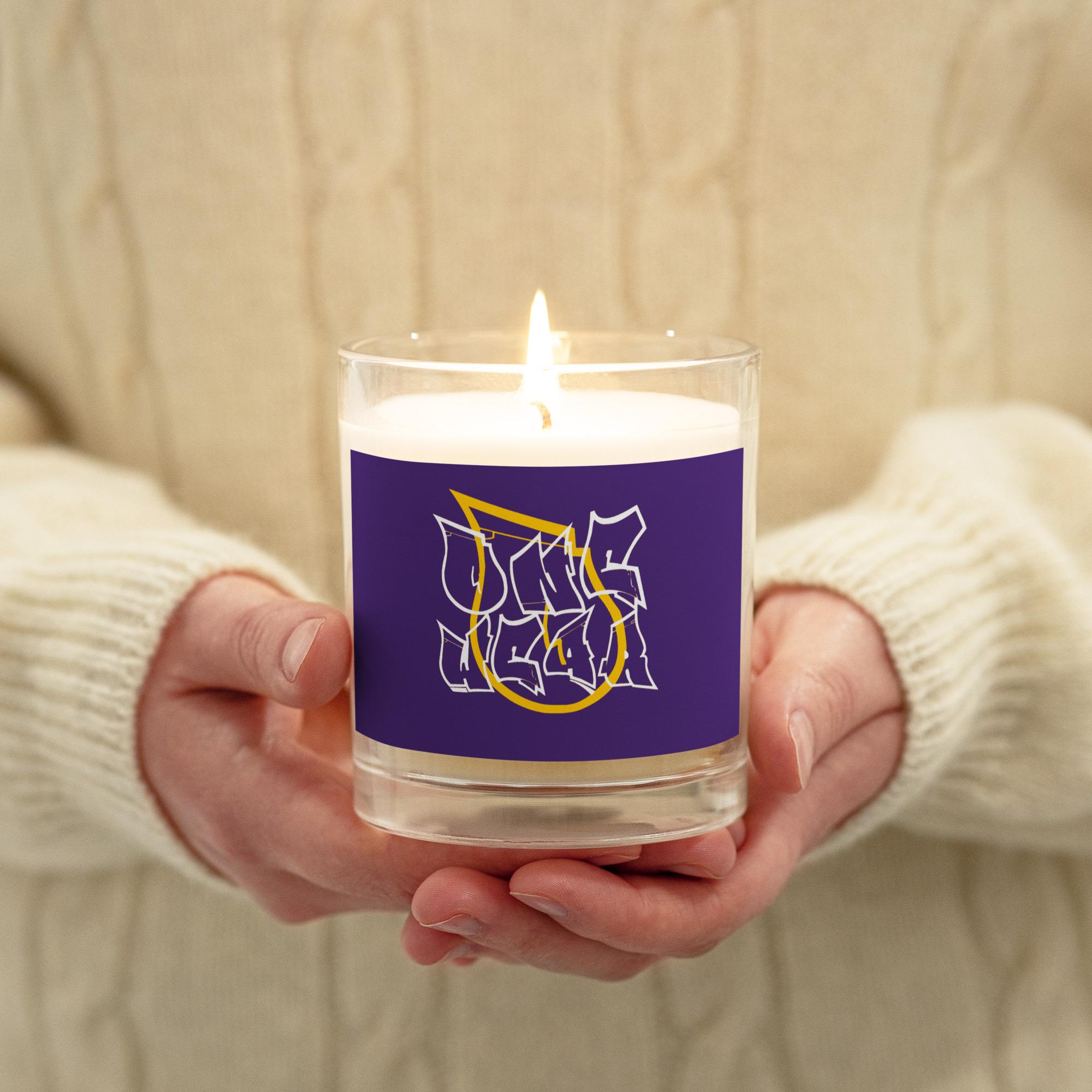One Wear Graphic Series 20 – Glass Jar Soy Wax Candle – Purple, White & Yellow