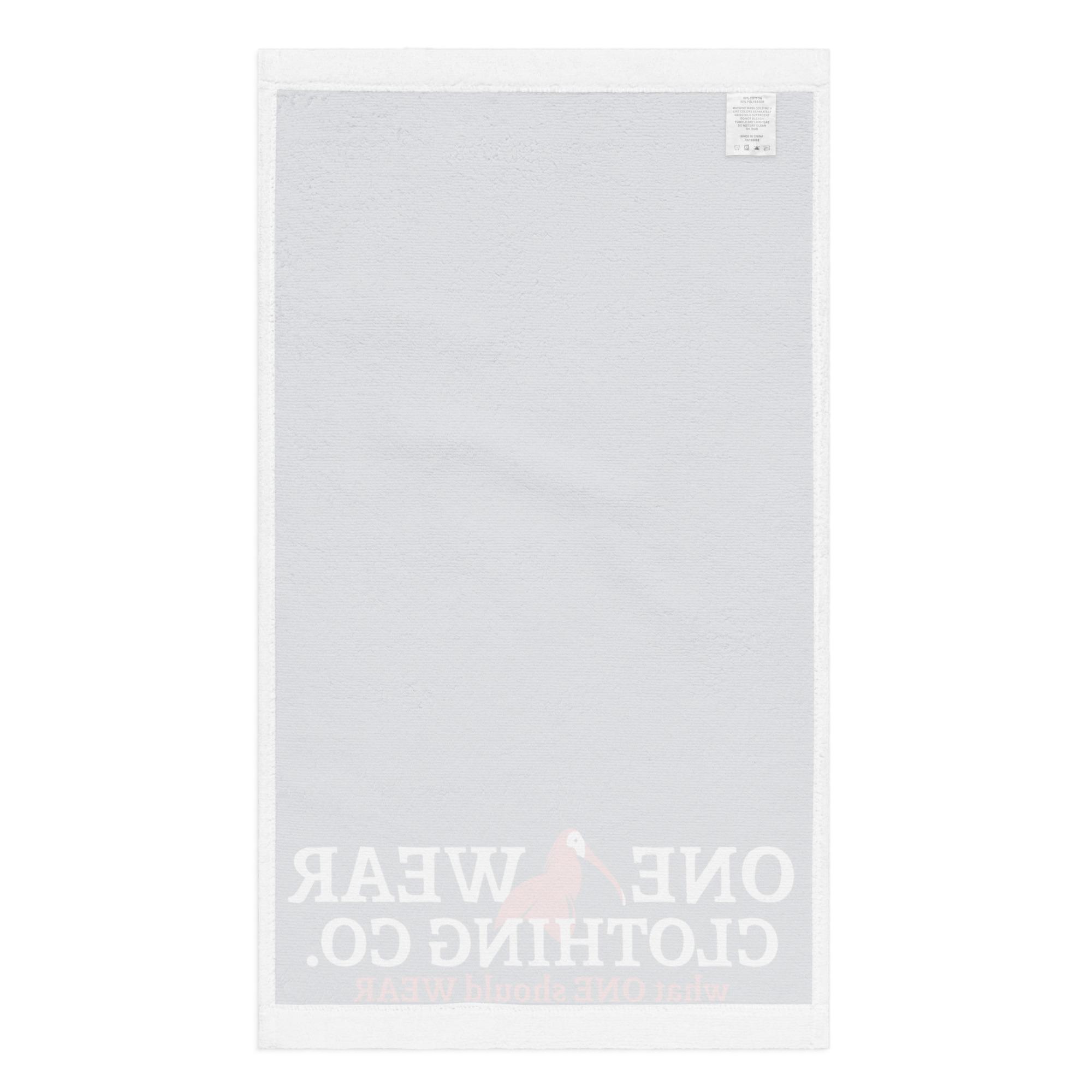 One Wear Slogan & Wavy Head Ibis 2 – Hand towel – Navy, Red & White - Image 2