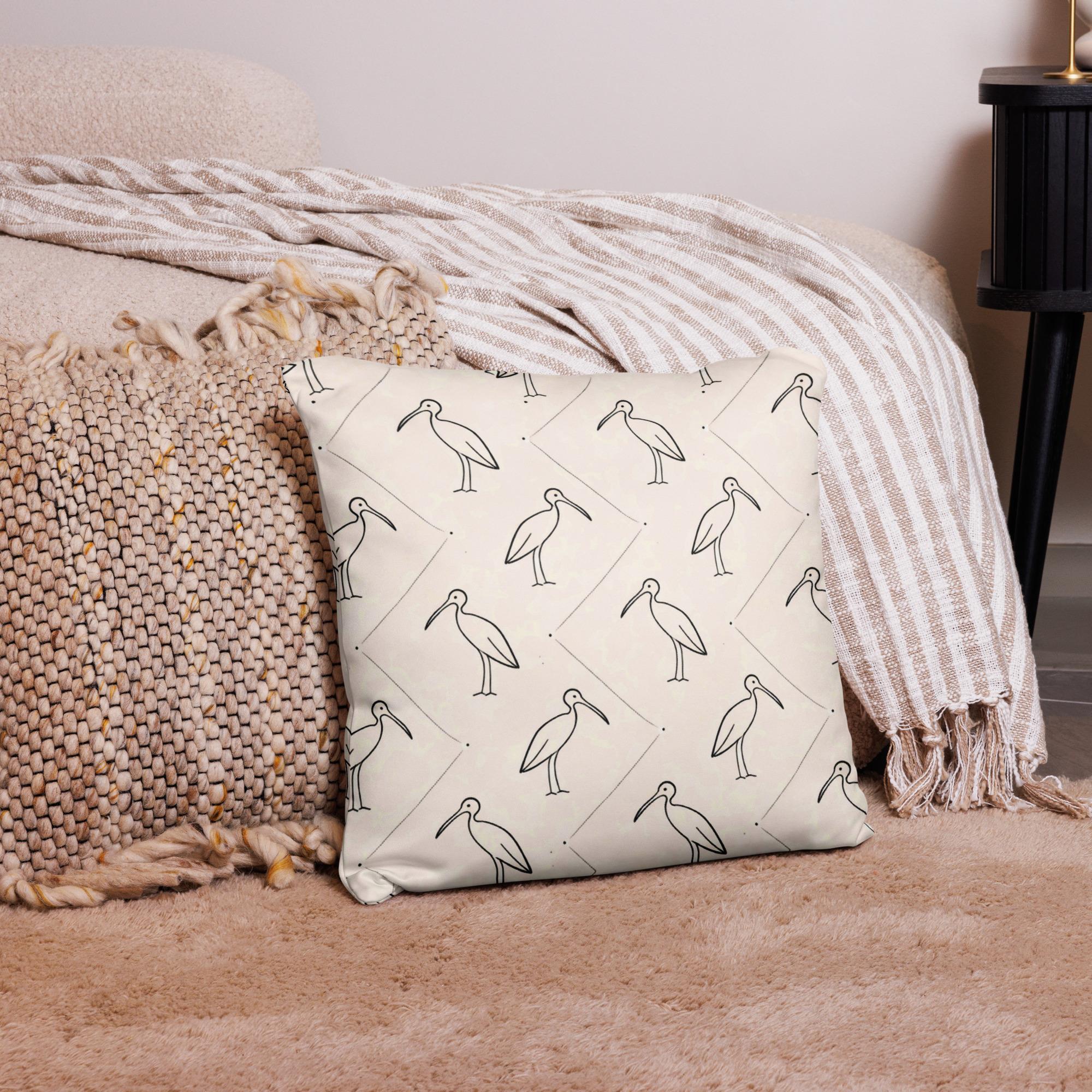Ibis Line Art Grid – Pillow Case – Cream & Black - Image 2