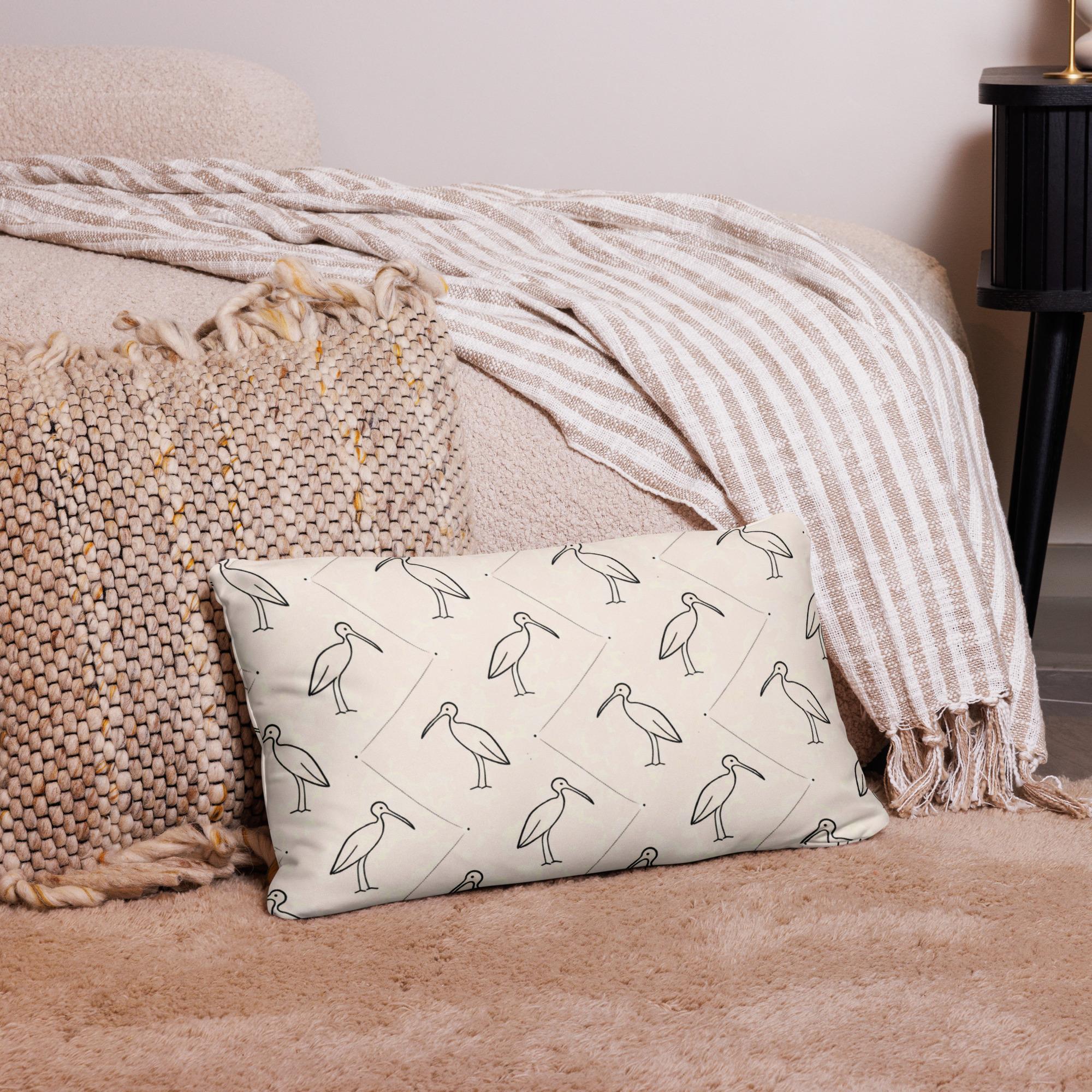 Ibis Line Art Grid – Pillow Case – Cream & Black