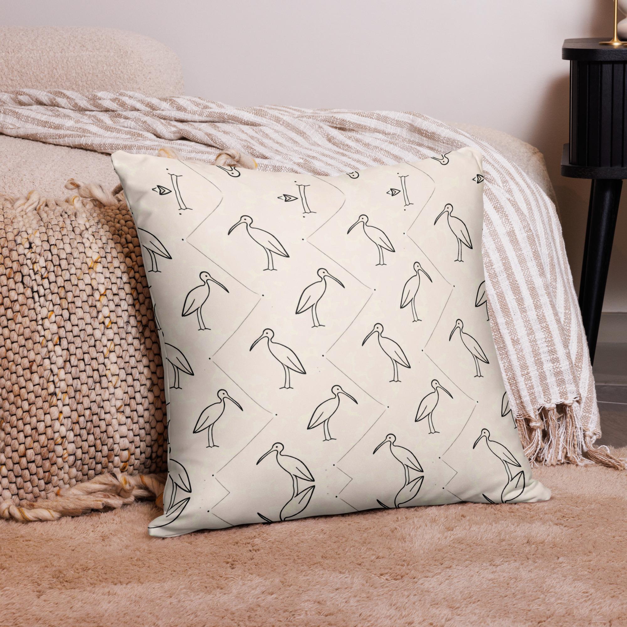 Ibis Line Art Grid – Pillow Case – Cream & Black - Image 6
