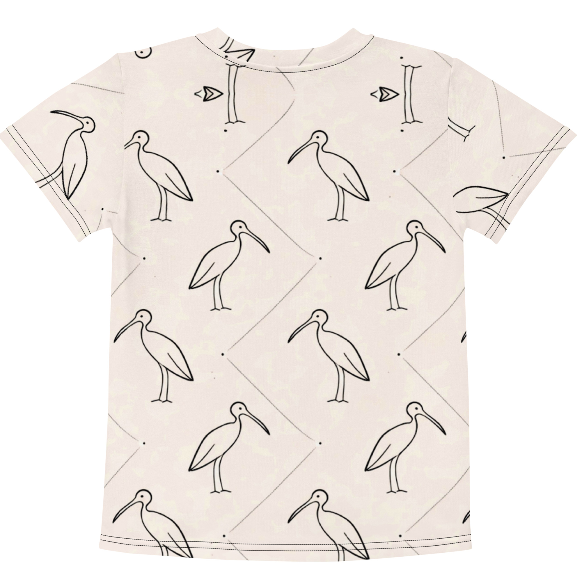 Ibis Line Art Grid – Kids cotton crew neck t-shirt – Cream & Black - Image 3