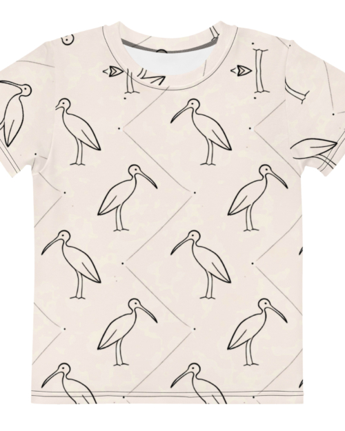 Ibis Line Art Grid – Kids cotton crew neck t-shirt – Cream & Black
