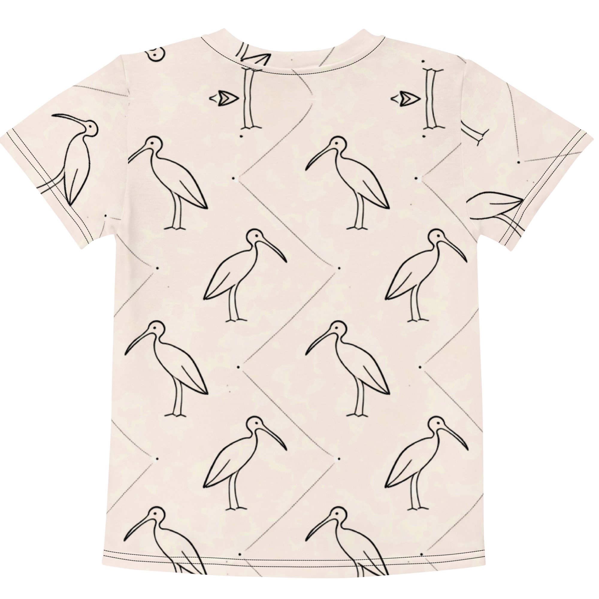 Ibis Line Art Grid – Kids crew neck t-shirt – Cream & Black - Image 3