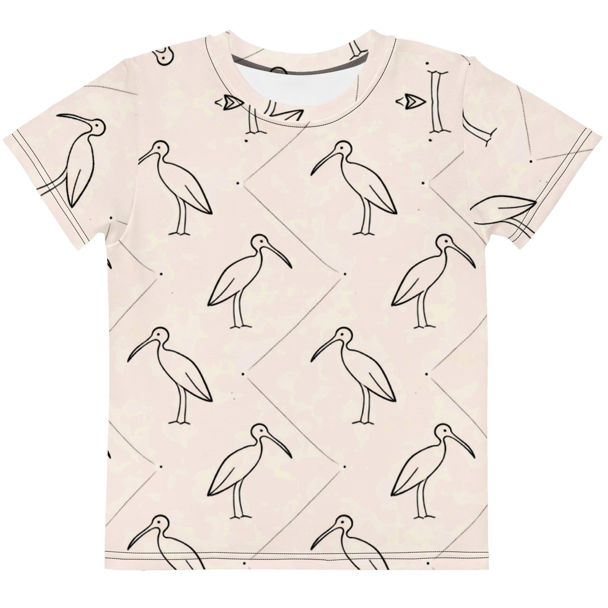 Ibis Line Art Grid – Kids crew neck t-shirt – Cream & Black