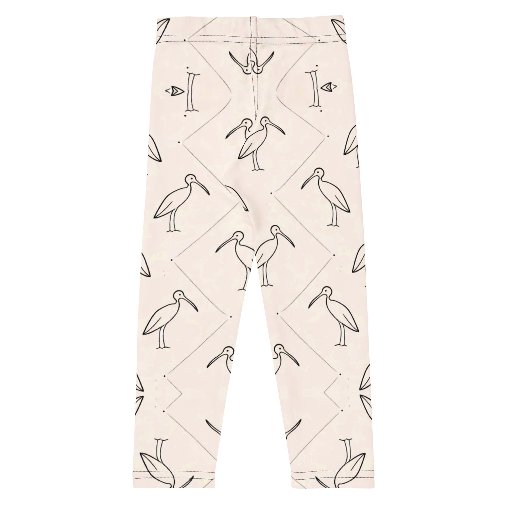 Ibis Line Art Grid – Kid's Leggings – Cream & Black - Image 4