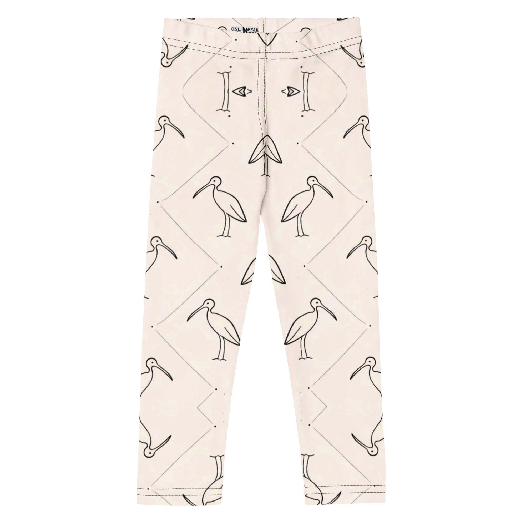 Ibis Line Art Grid – Kid's Leggings – Cream & Black