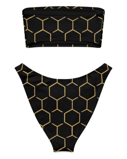 TALISHÉN: Steel Spine Hex Pattern – bandeau bikini – Black & Gold