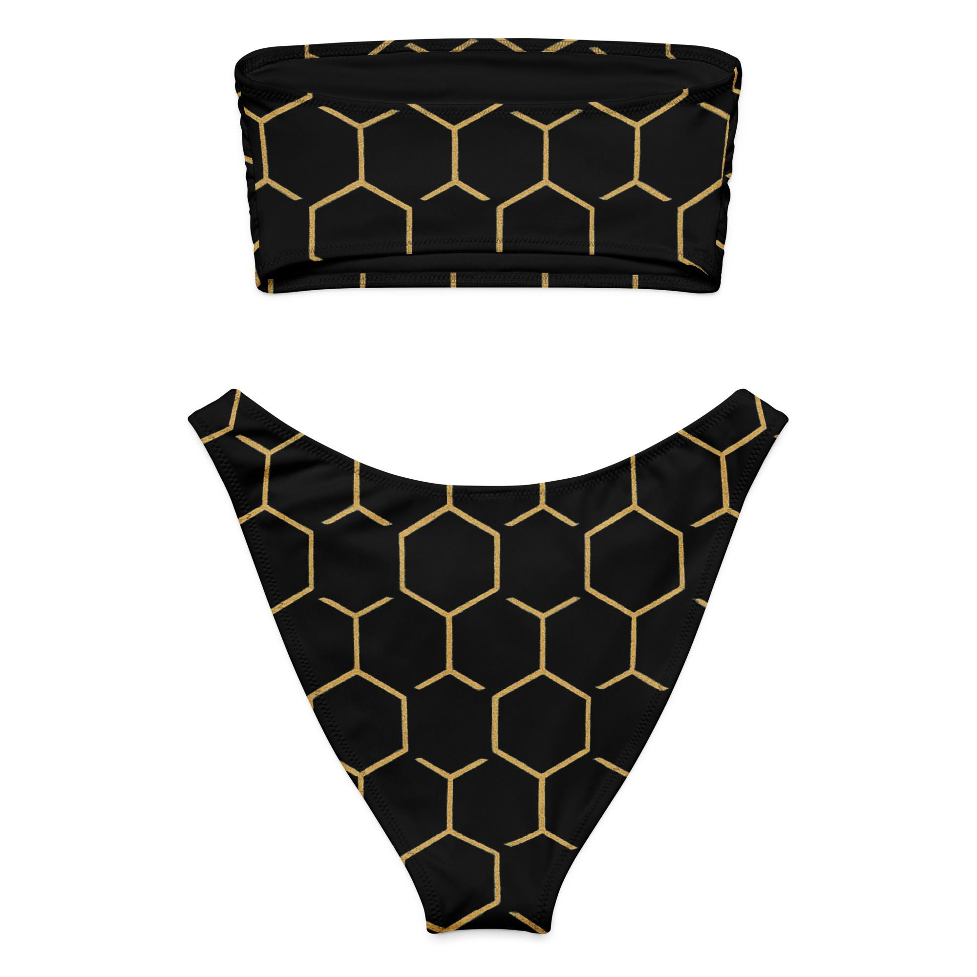 TALISHÉN: Steel Spine Hex Pattern – bandeau bikini – Black & Gold