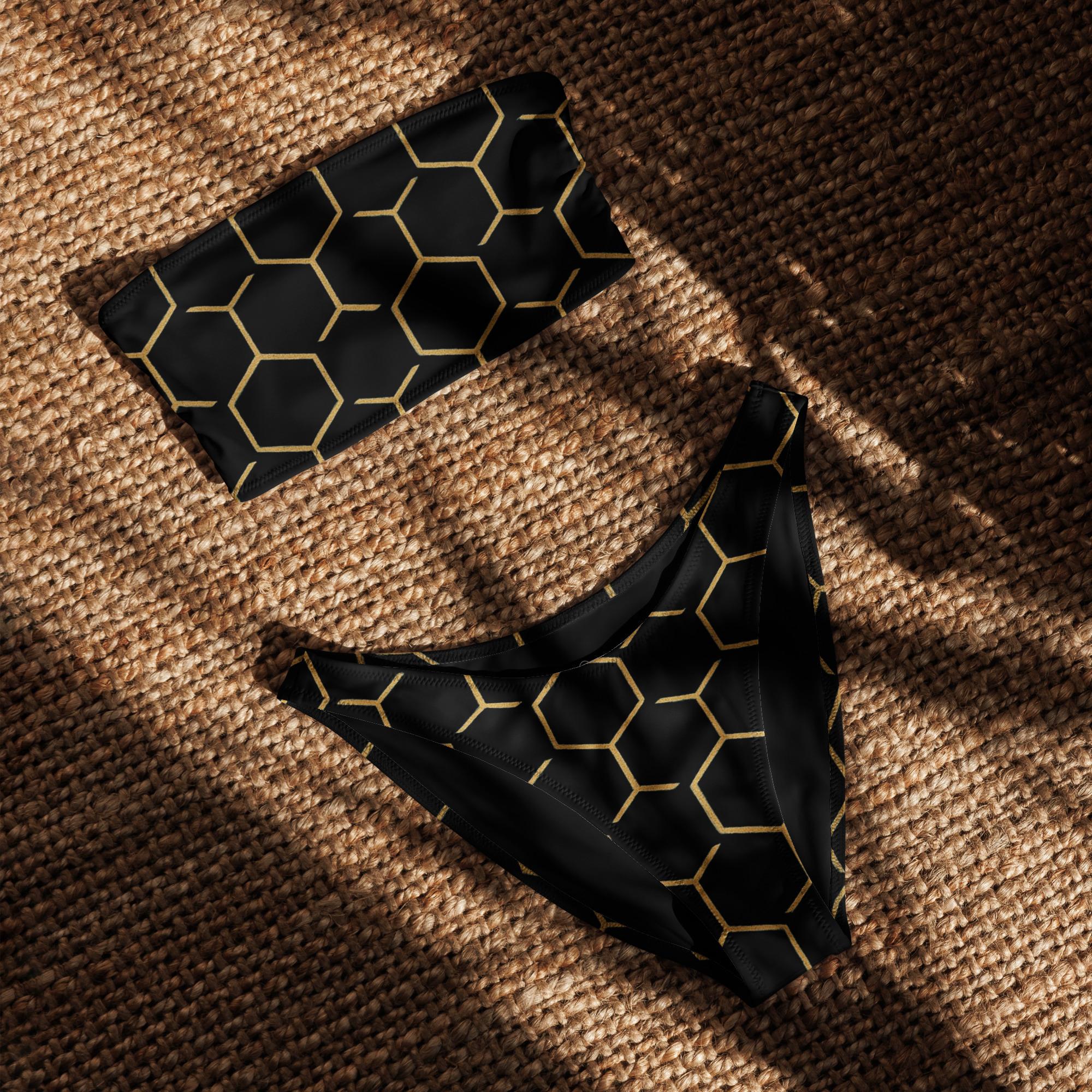 TALISHÉN: Steel Spine Hex Pattern – bandeau bikini – Black & Gold - Image 3