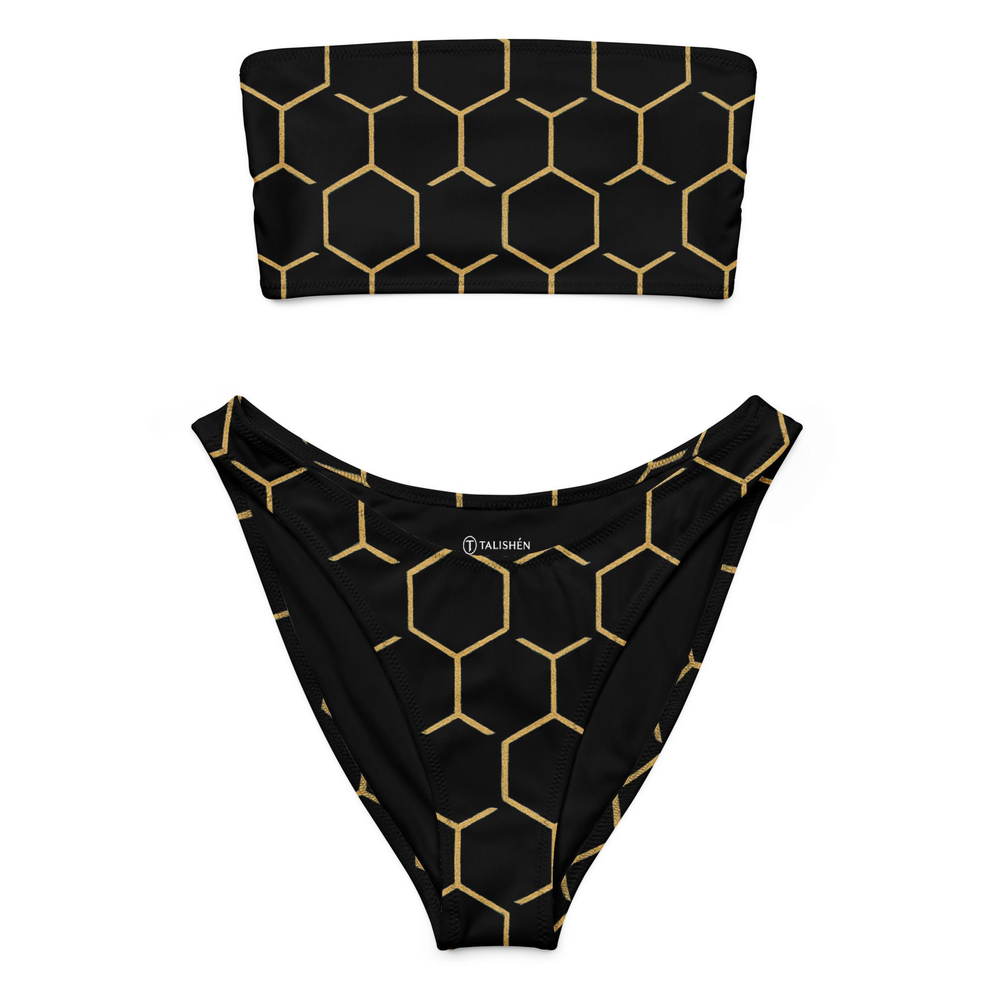 TALISHÉN: Steel Spine Hex Pattern – bandeau bikini – Black & Gold - Image 5