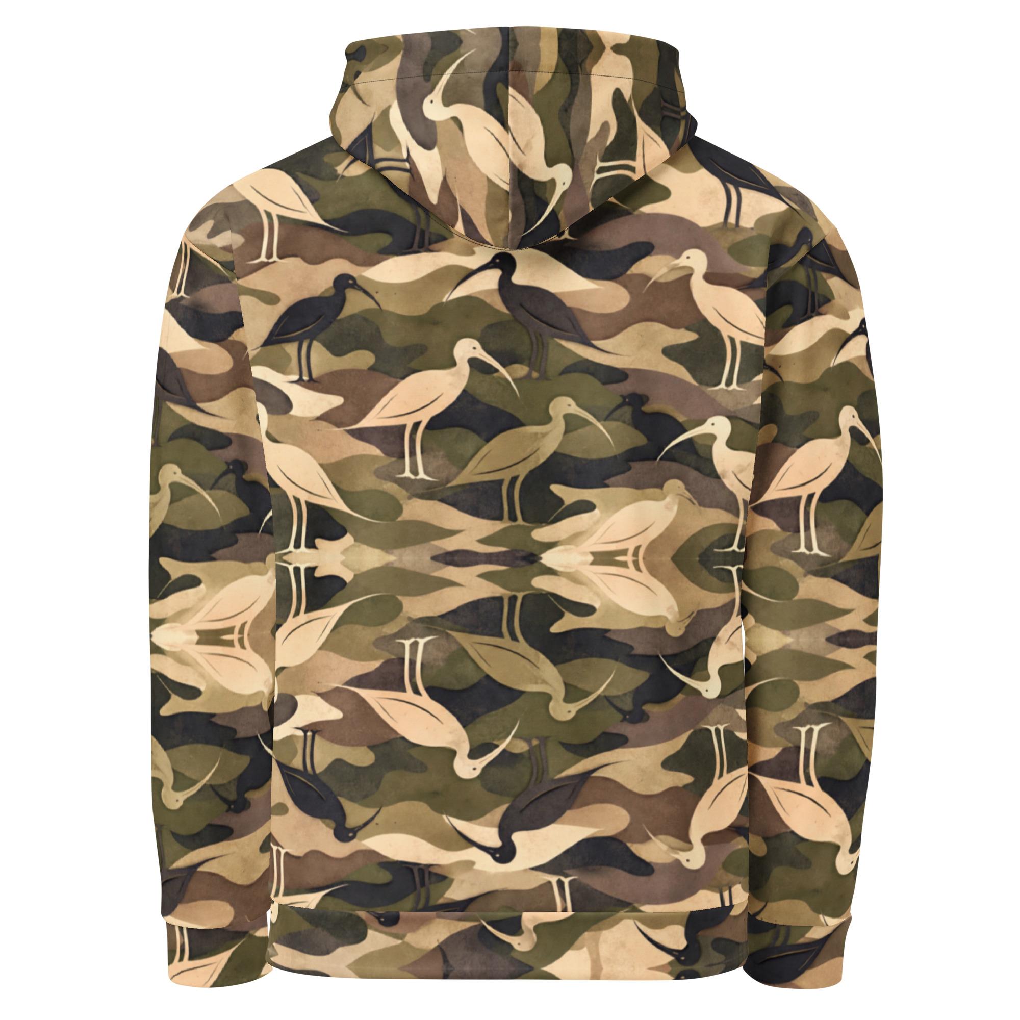 Modern Camouflage Ibis – Unisex Hoodie – Olive, Khaki & Black - Image 7