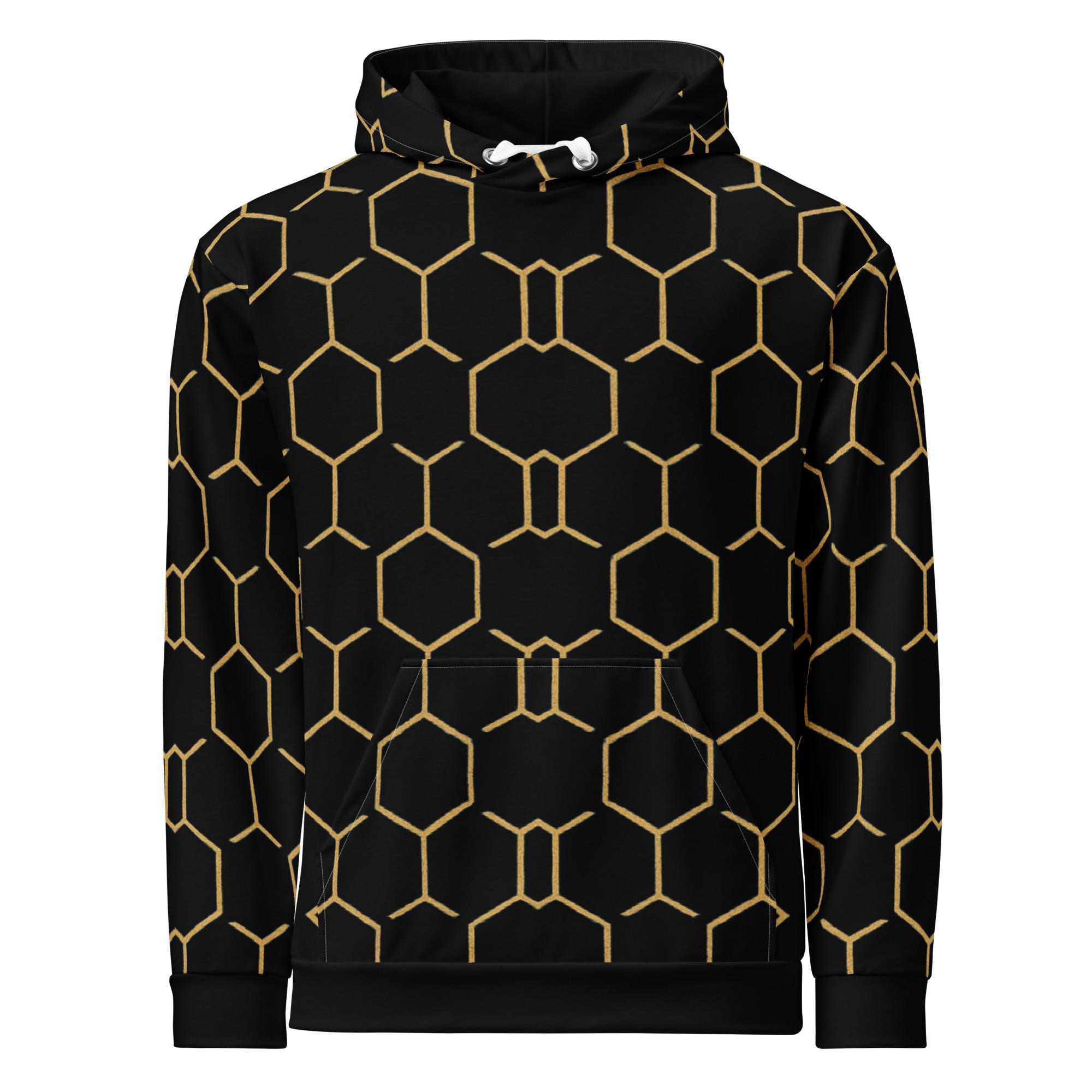 TALISHÉN: Steel Spine Hex Pattern – Unisex Hoodie – Black & Gold