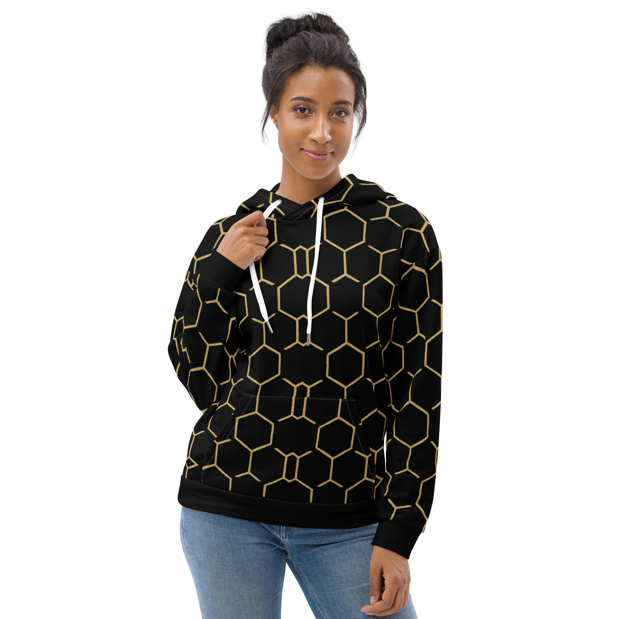 TALISHÉN: Steel Spine Hex Pattern – Unisex Hoodie – Black & Gold - Image 3