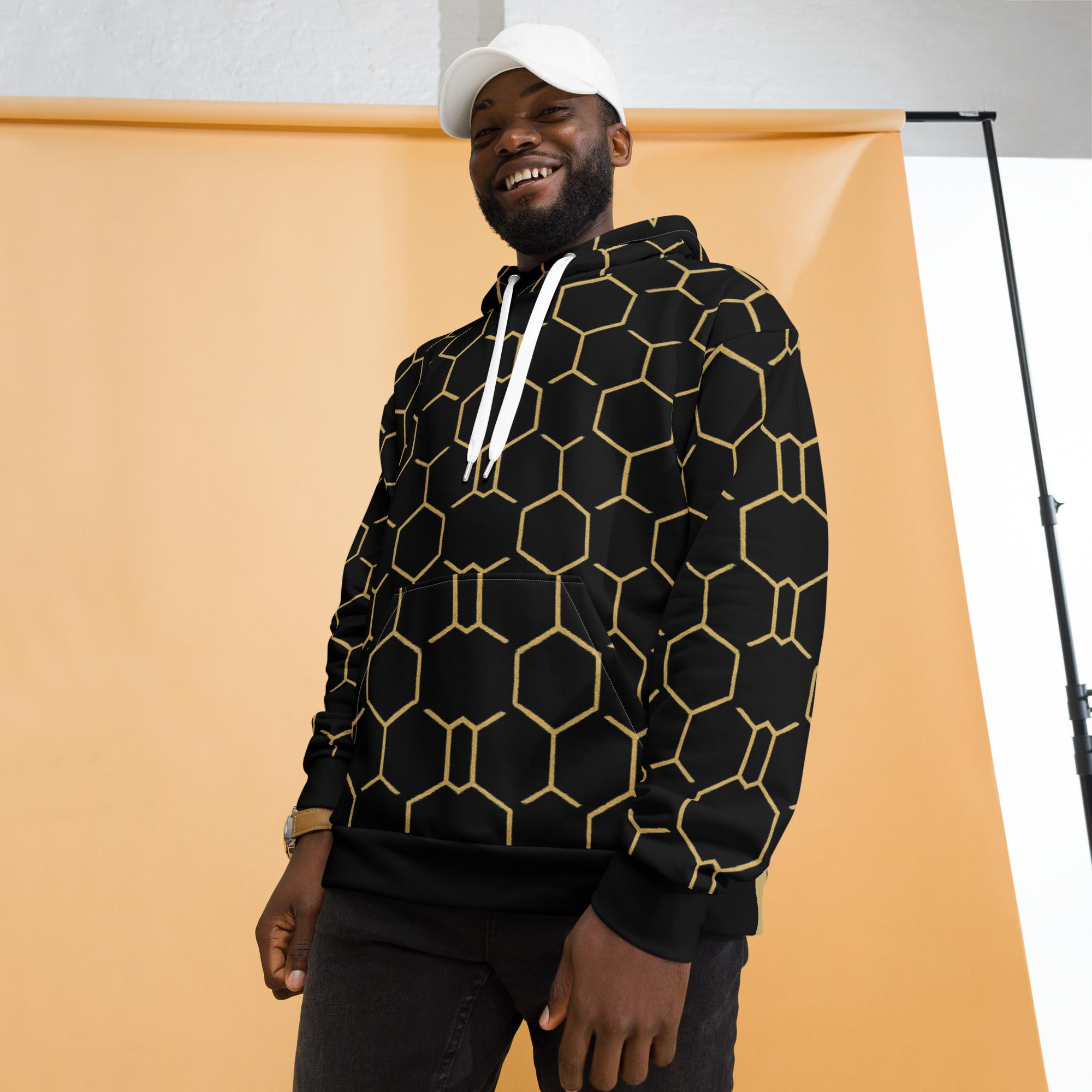 TALISHÉN: Steel Spine Hex Pattern – Unisex Hoodie – Black & Gold - Image 4