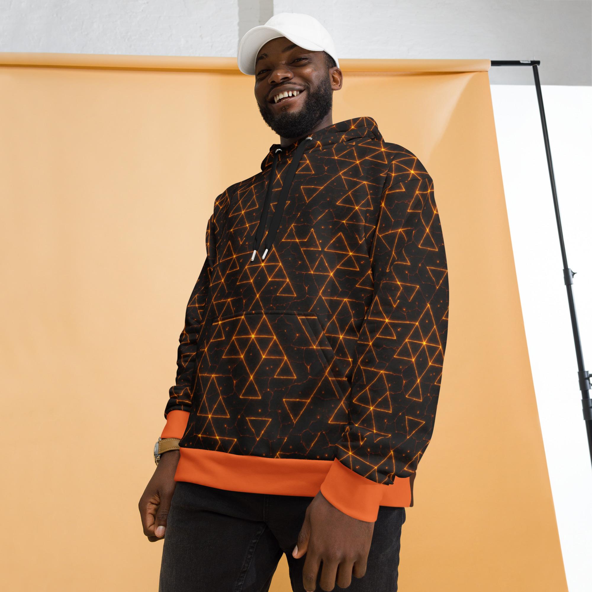 VAELORIA™: Tri-Flame Forge Weave™ – Unisex Hoodie – Black & Orange - Image 3