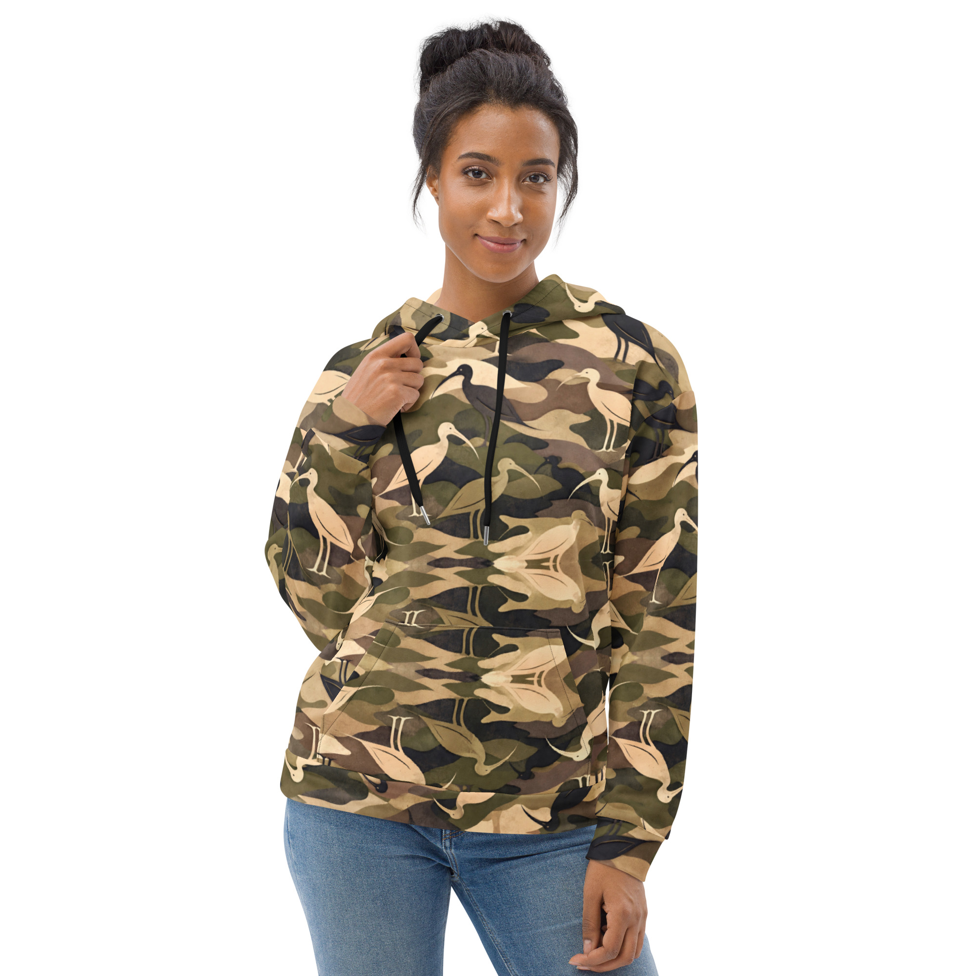 Modern Camouflage Ibis – Unisex Hoodie – Olive, Khaki & Black - Image 3
