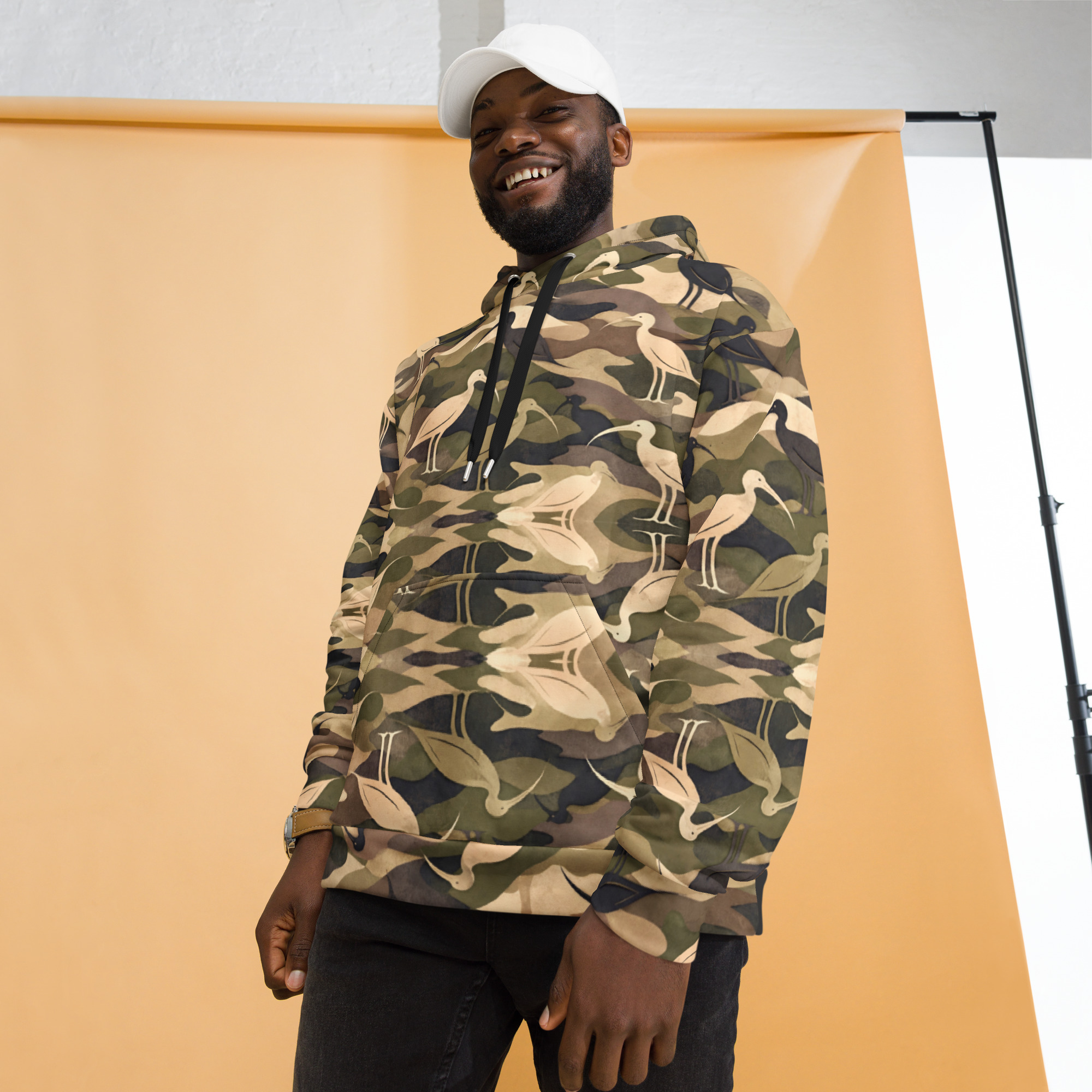 Modern Camouflage Ibis – Unisex Hoodie – Olive, Khaki & Black - Image 4