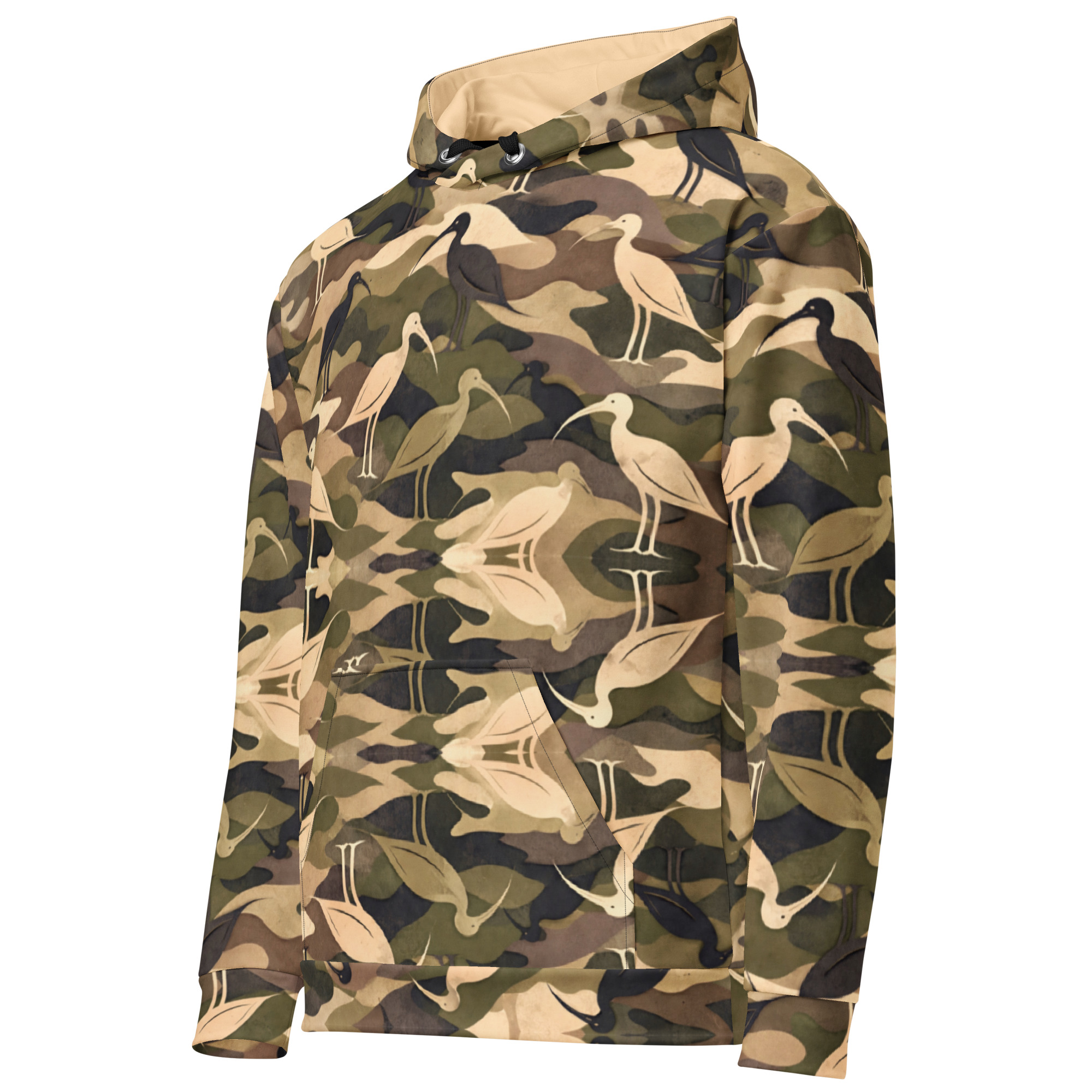 Modern Camouflage Ibis – Unisex Hoodie – Olive, Khaki & Black - Image 6