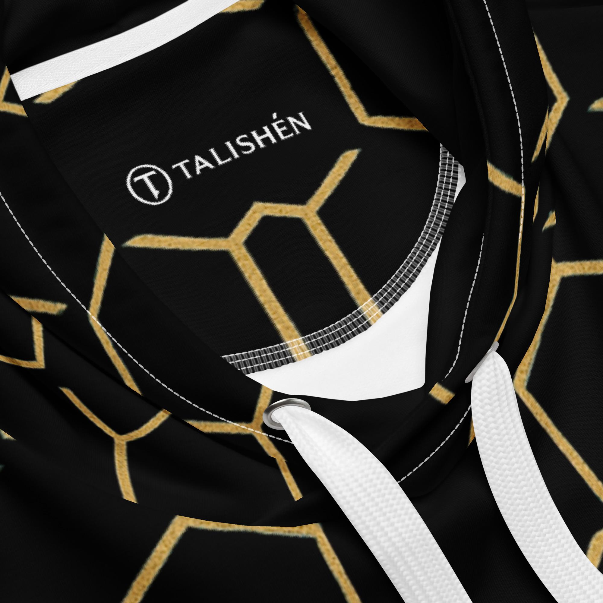 TALISHÉN: Steel Spine Hex Pattern – Unisex Hoodie – Black & Gold - Image 2