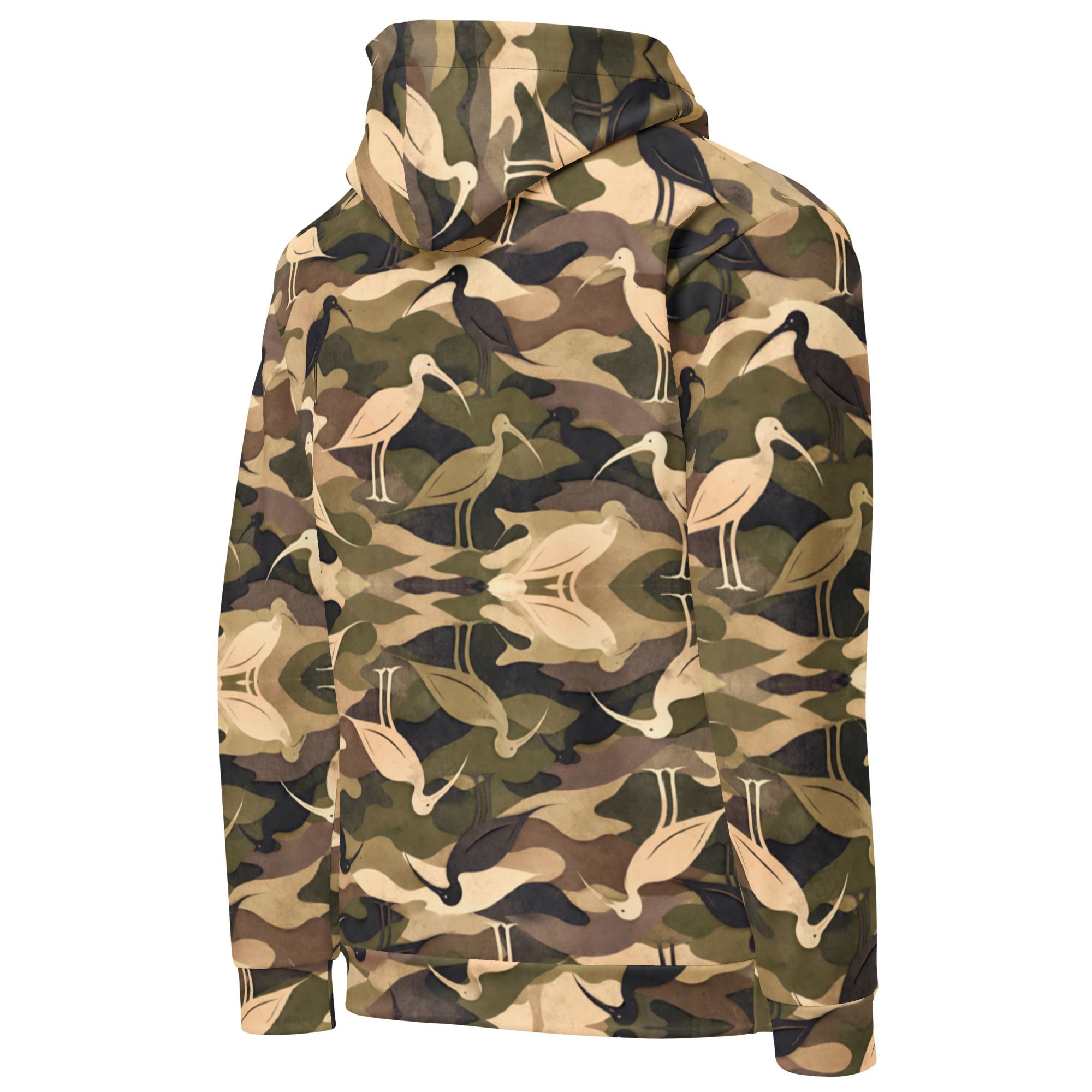Modern Camouflage Ibis – Unisex Hoodie – Olive, Khaki & Black - Image 8