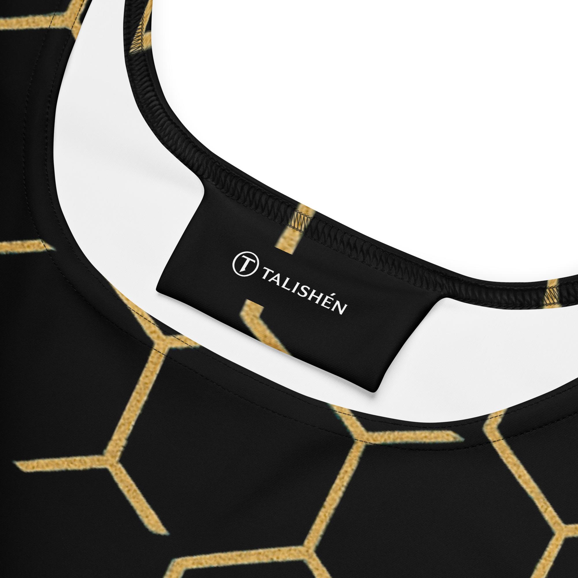 TALISHÉN: Steel Spine Hex Pattern – Skater Dress – Black & Gold - Image 2