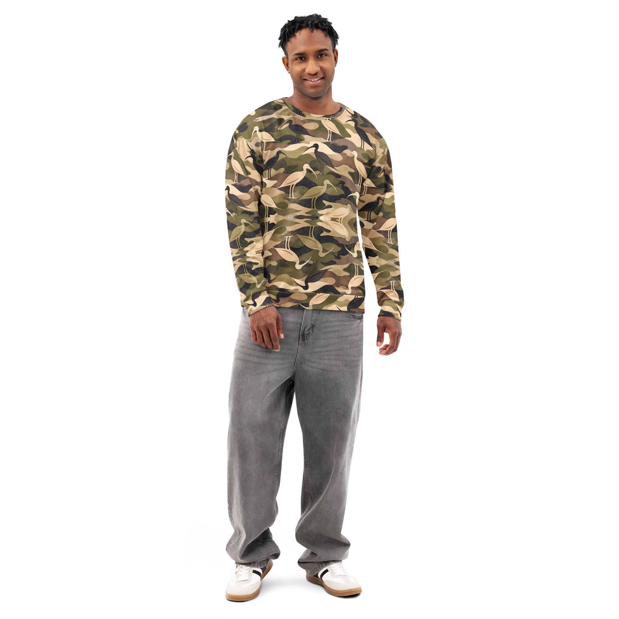 Modern Camouflage Ibis – Unisex cotton sweatshirt – Olive, Khaki & Black - Image 3
