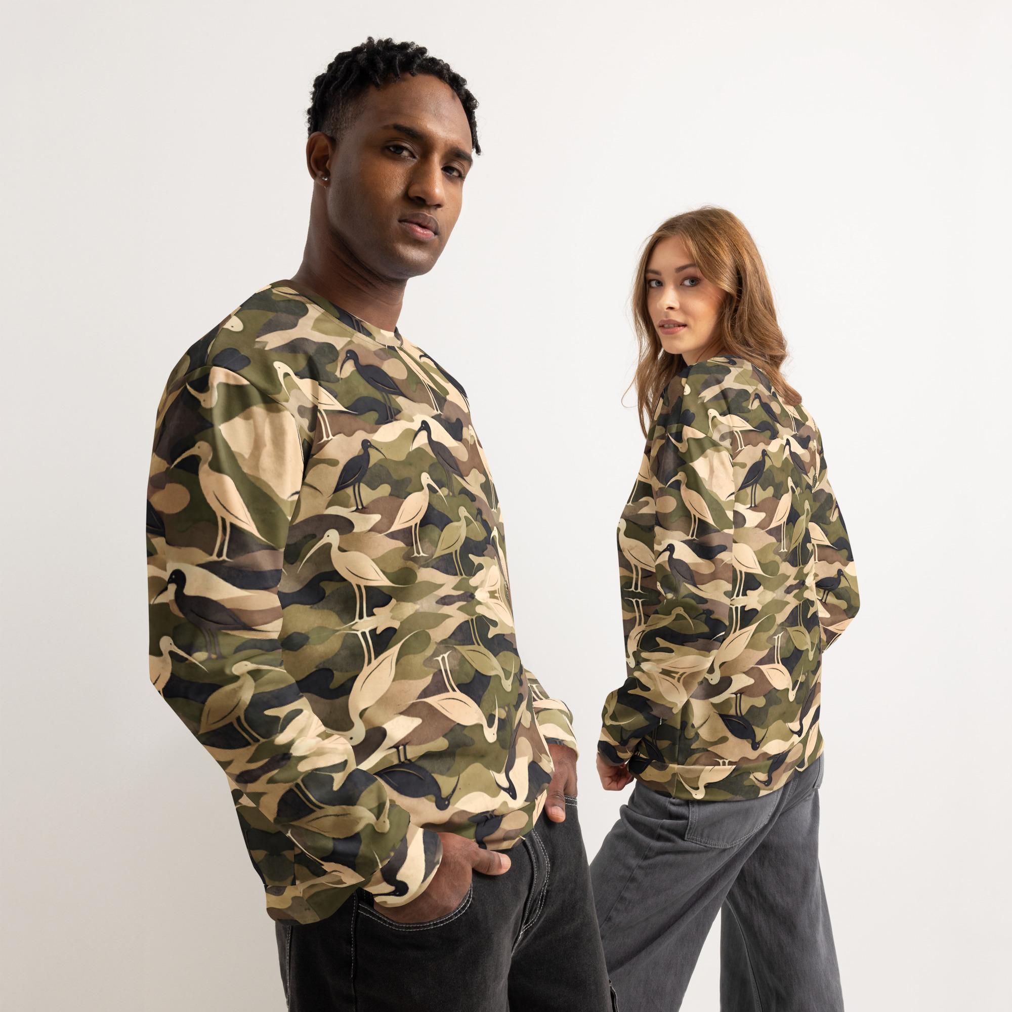 Modern Camouflage Ibis – Unisex cotton sweatshirt – Olive, Khaki & Black - Image 2