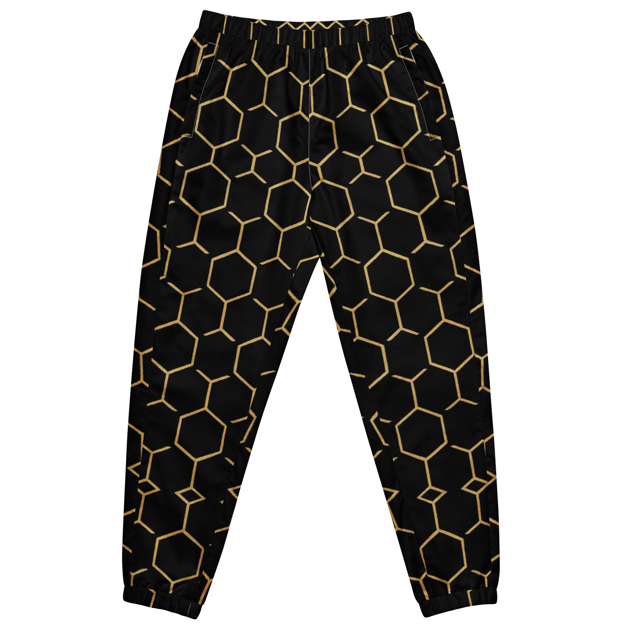 TALISHÉN: Steel Spine Hex Pattern – Unisex track pants – Black & Gold - Image 2