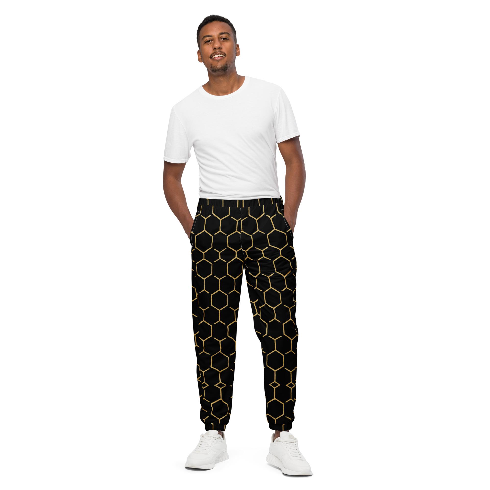 TALISHÉN: Steel Spine Hex Pattern – Unisex track pants – Black & Gold - Image 6