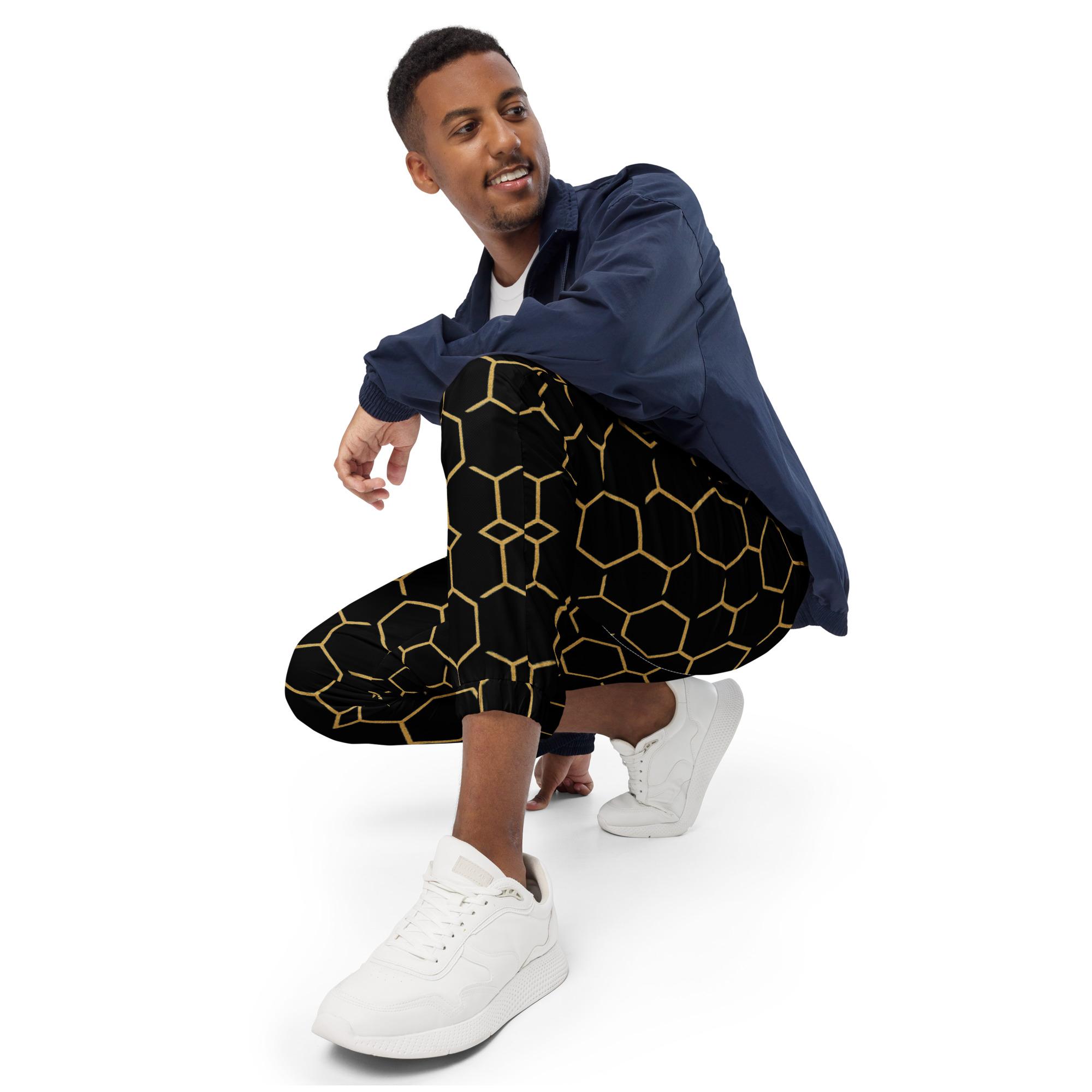 TALISHÉN: Steel Spine Hex Pattern – Unisex track pants – Black & Gold - Image 7