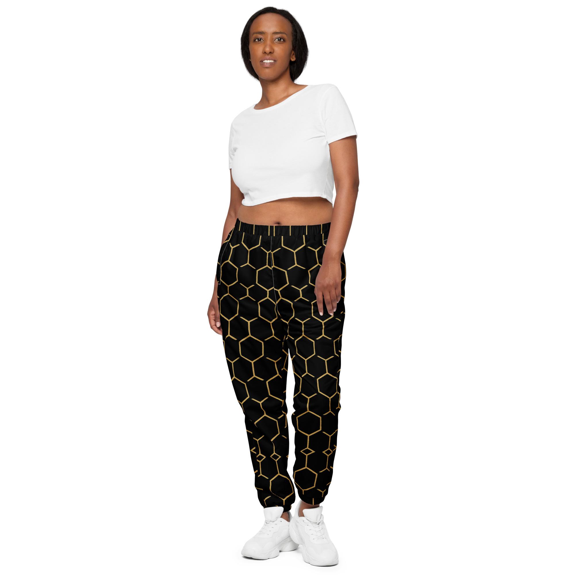TALISHÉN: Steel Spine Hex Pattern – Unisex track pants – Black & Gold - Image 9