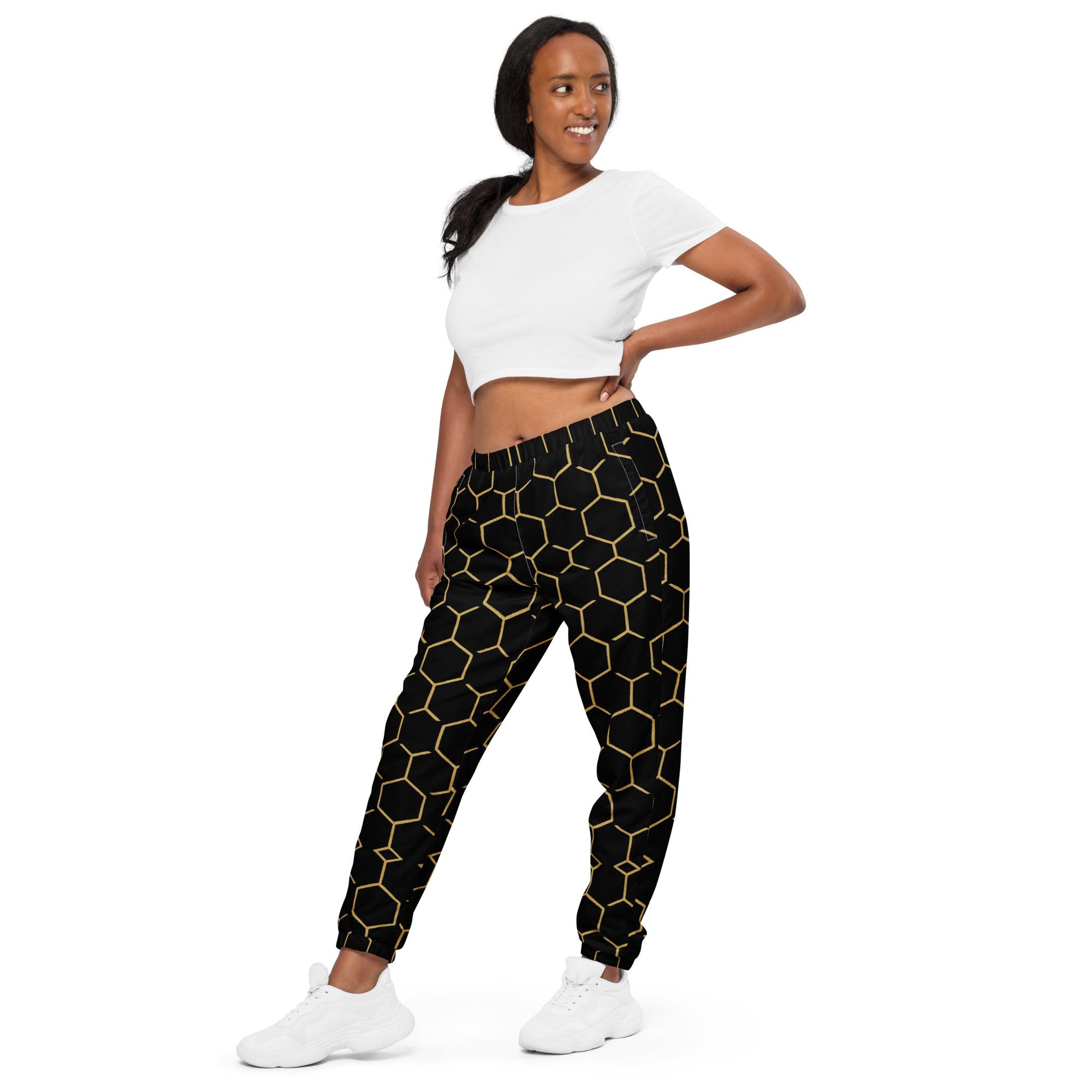 TALISHÉN: Steel Spine Hex Pattern – Unisex track pants – Black & Gold - Image 5