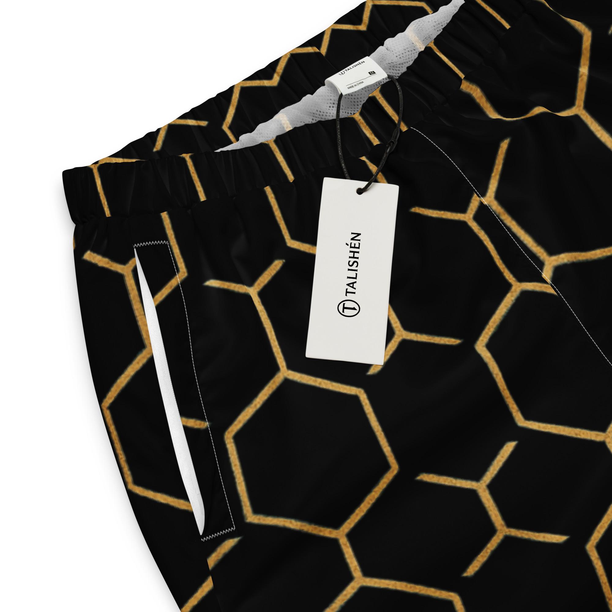 TALISHÉN: Steel Spine Hex Pattern – Unisex track pants – Black & Gold - Image 4