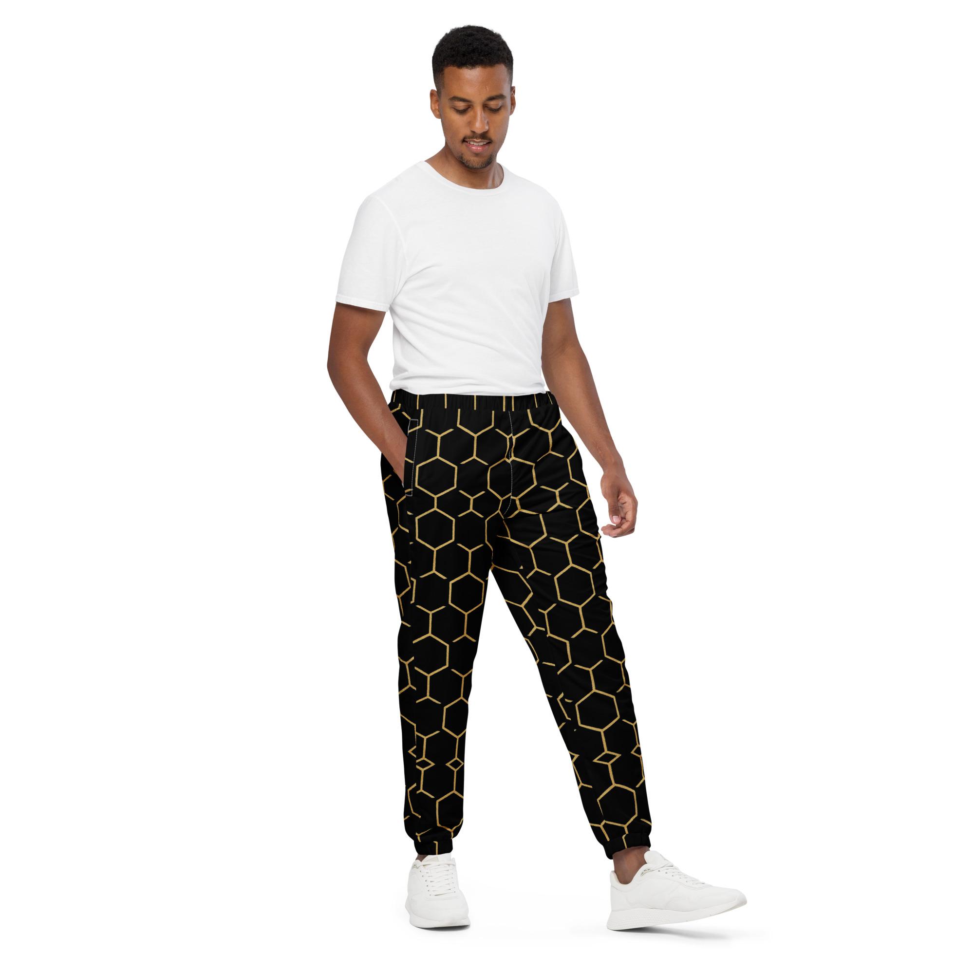 TALISHÉN: Steel Spine Hex Pattern – Unisex track pants – Black & Gold - Image 8